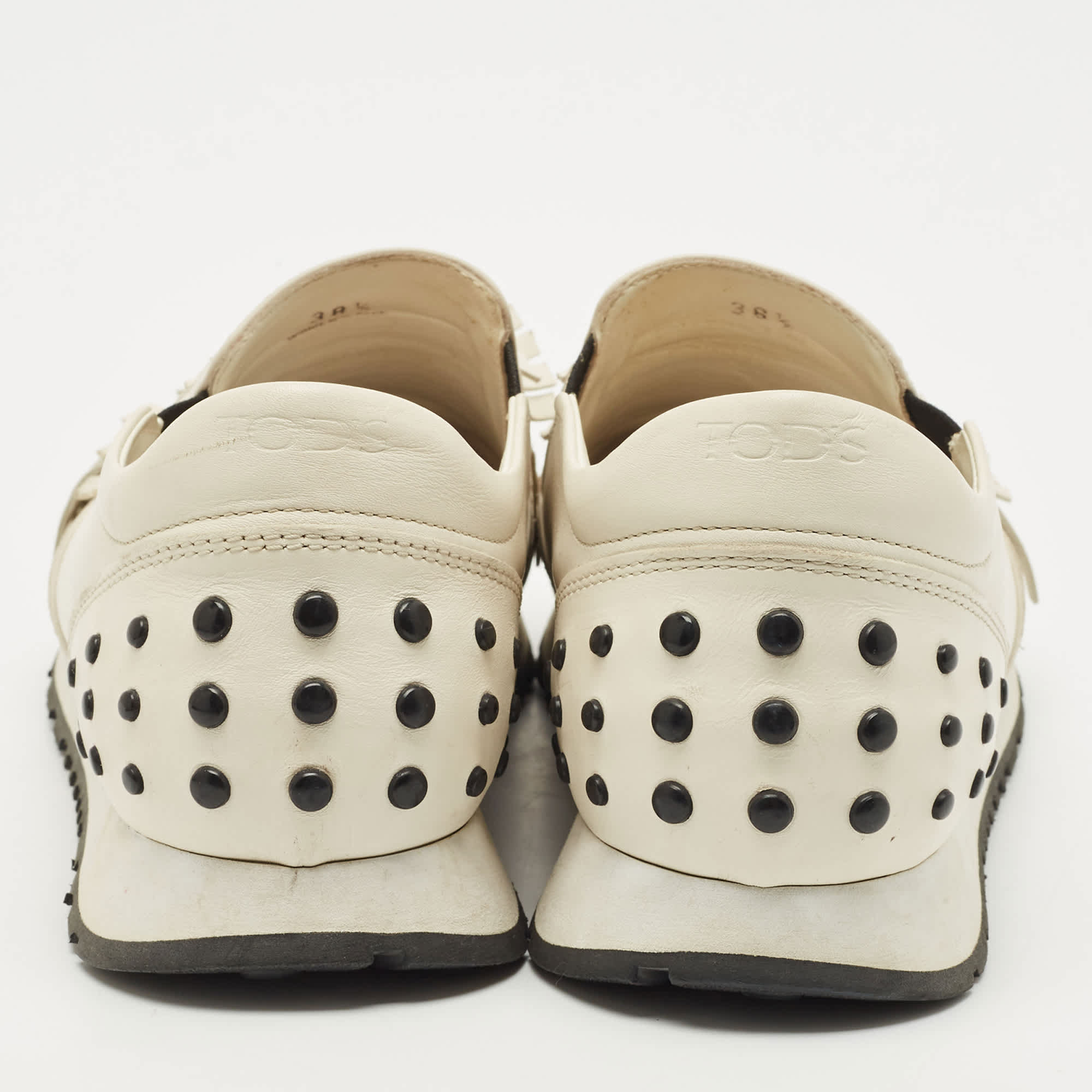 Tod's Cream Leather Fringe Slip On Sneakers
