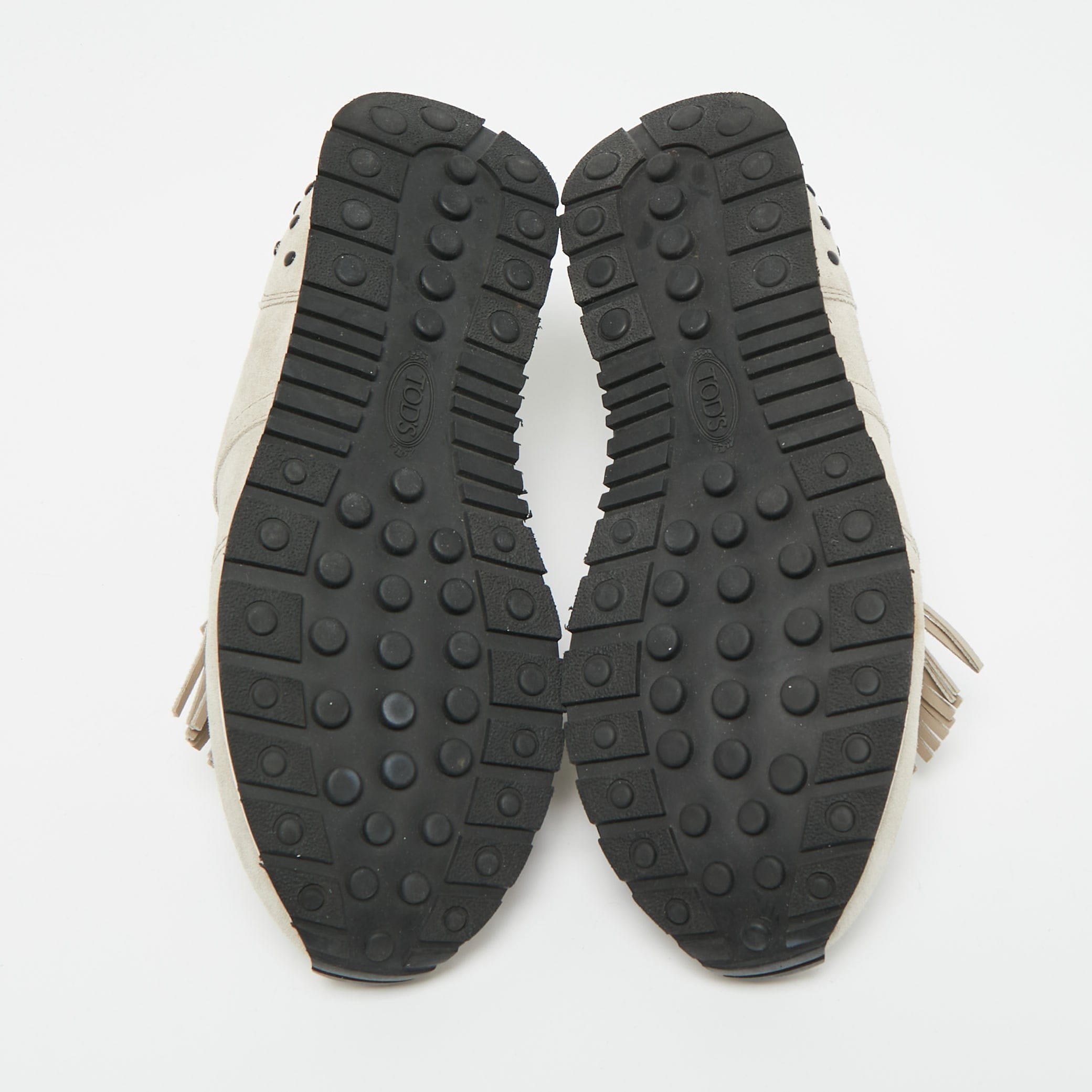 Tod's Light Grey Suede Fringe Detail Slip On Sneakers