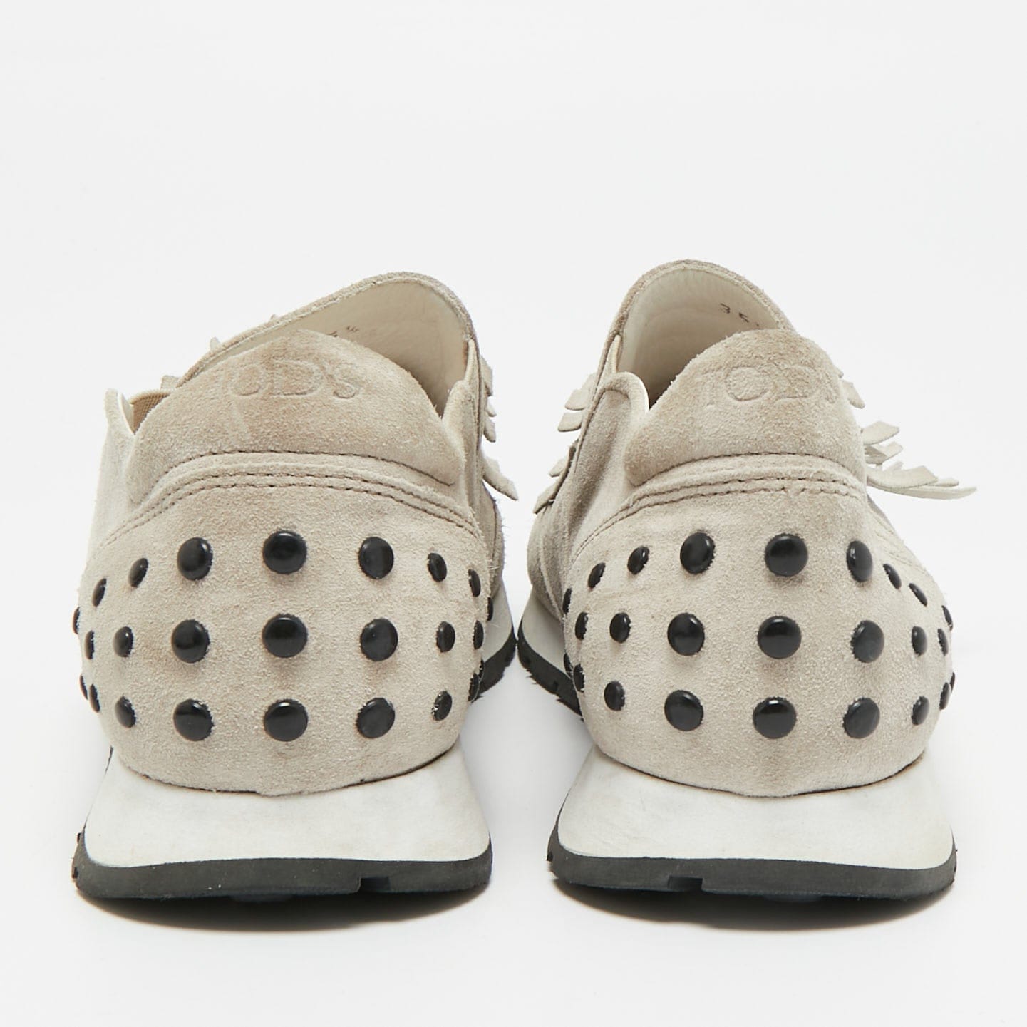 Tod's Light Grey Suede Fringe Detail Slip On Sneakers