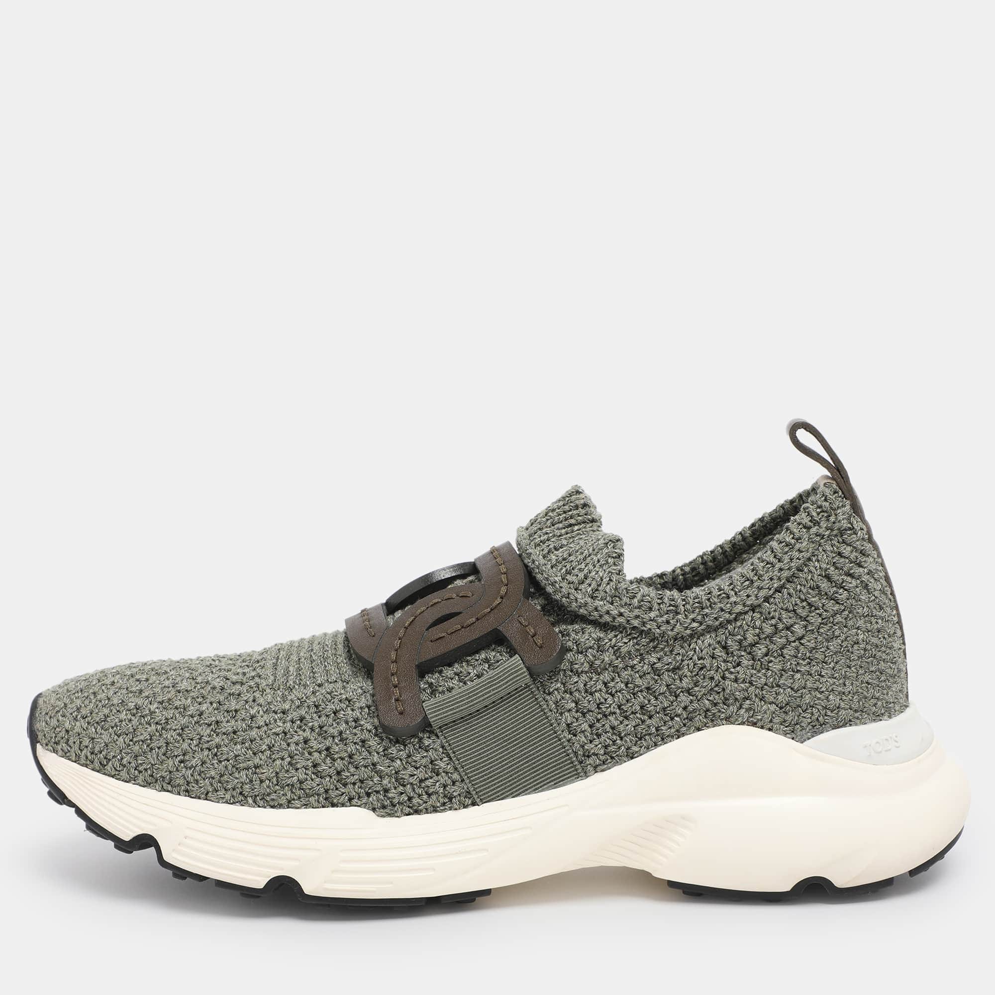 Tod's Green Stretch Knit Fabric Kate Slip On Sneakers