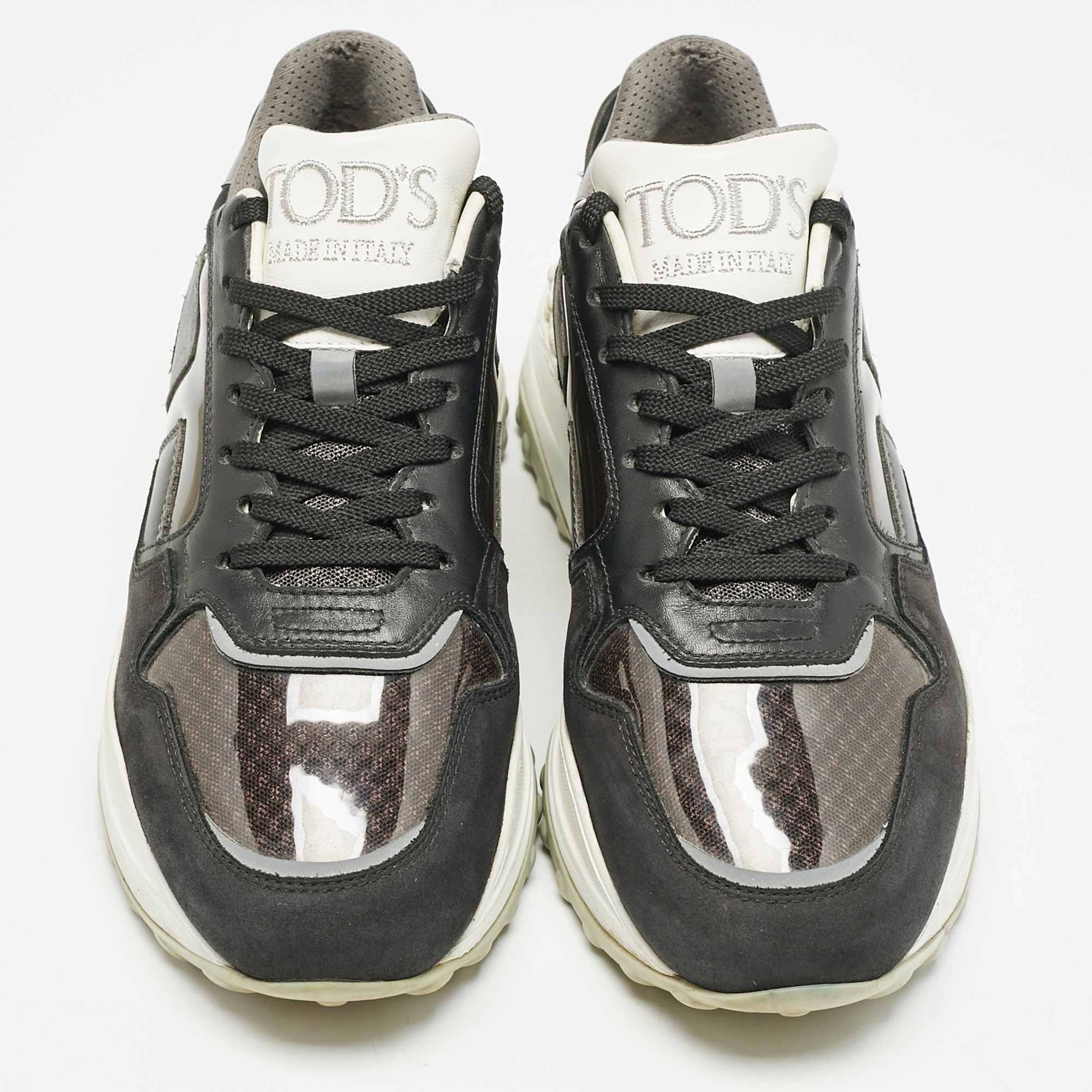 Tod's Black/grey Perforated Leather And Patent Low Top Sneakers