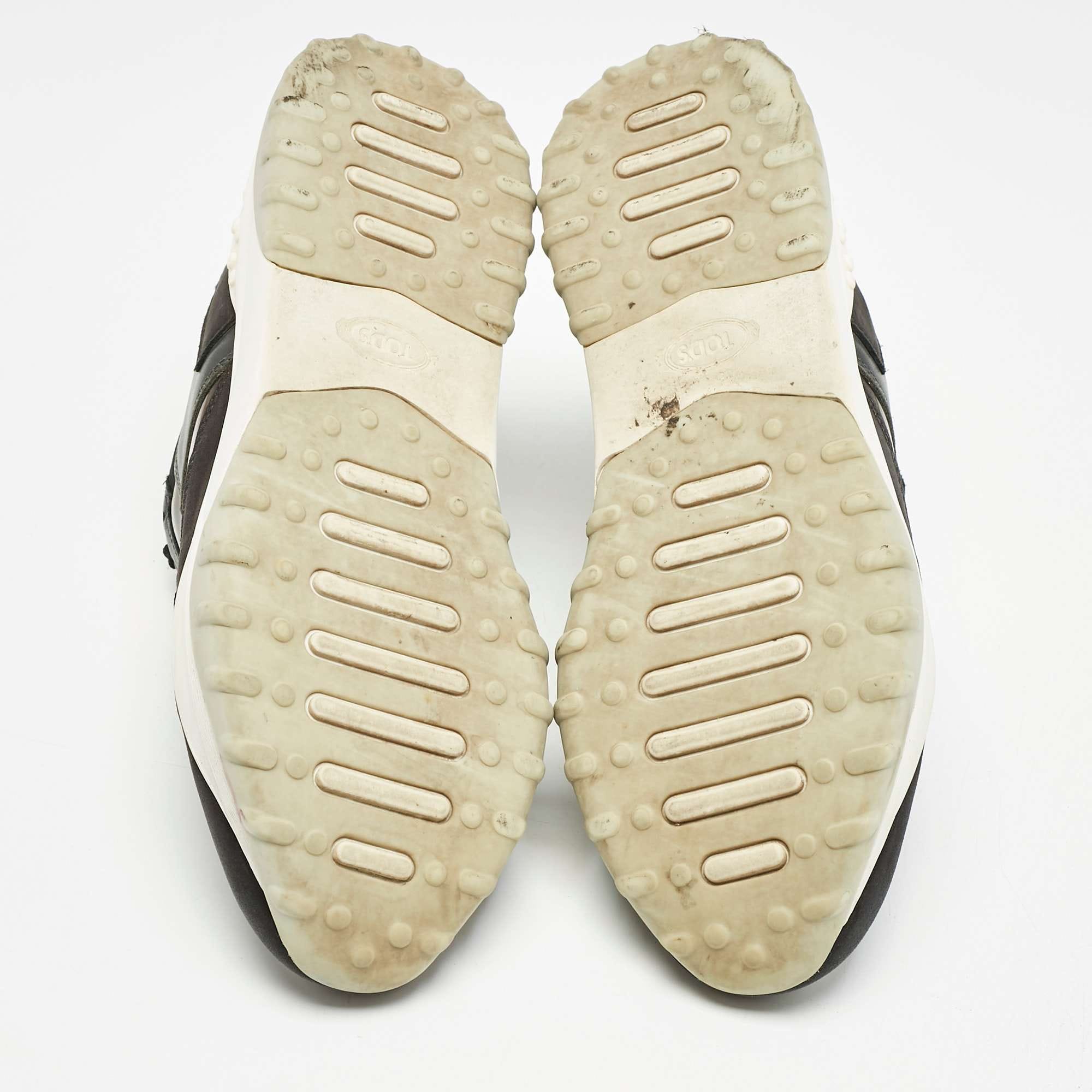 Tod's Black/grey Perforated Leather And Patent Low Top Sneakers