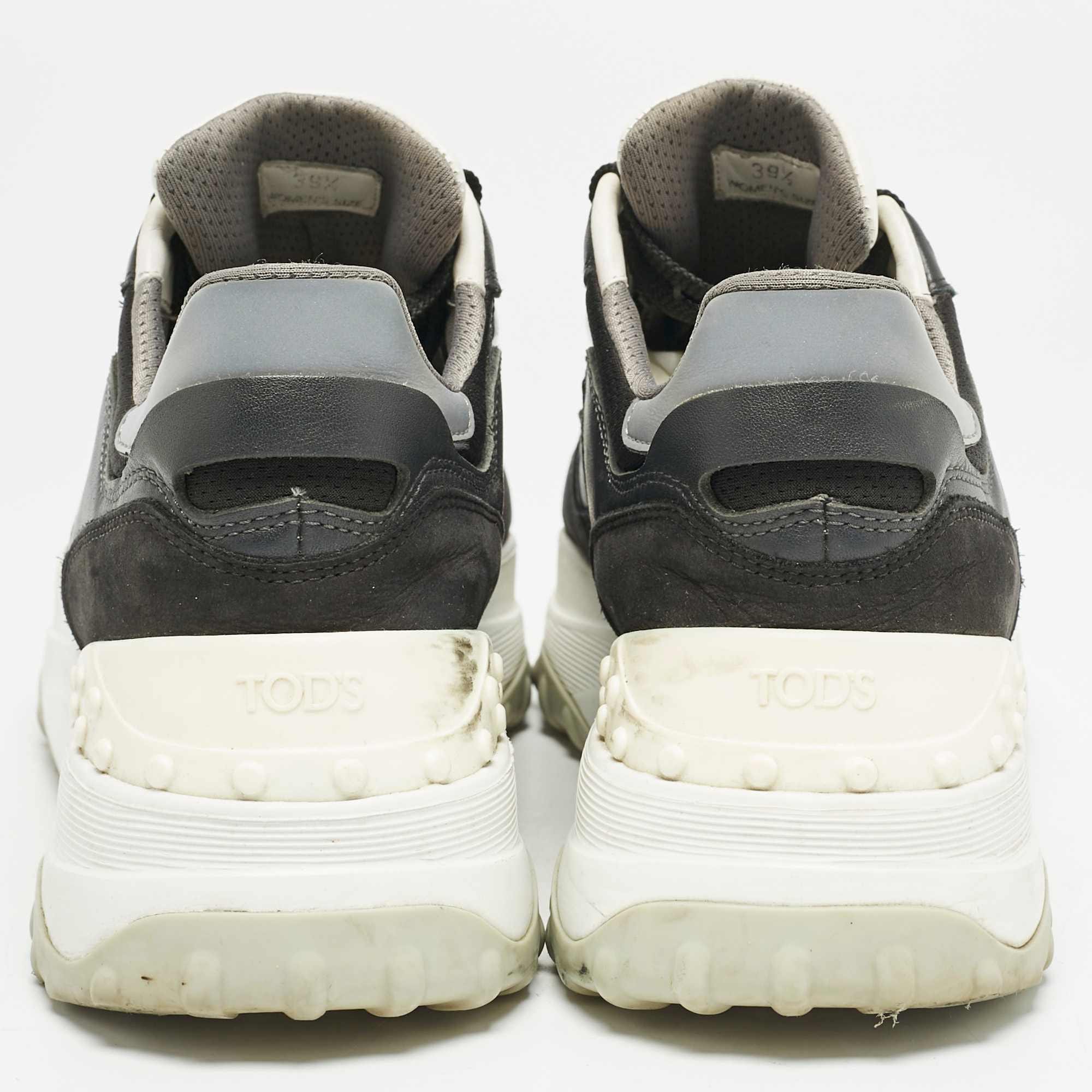 Tod's Black/grey Perforated Leather And Patent Low Top Sneakers