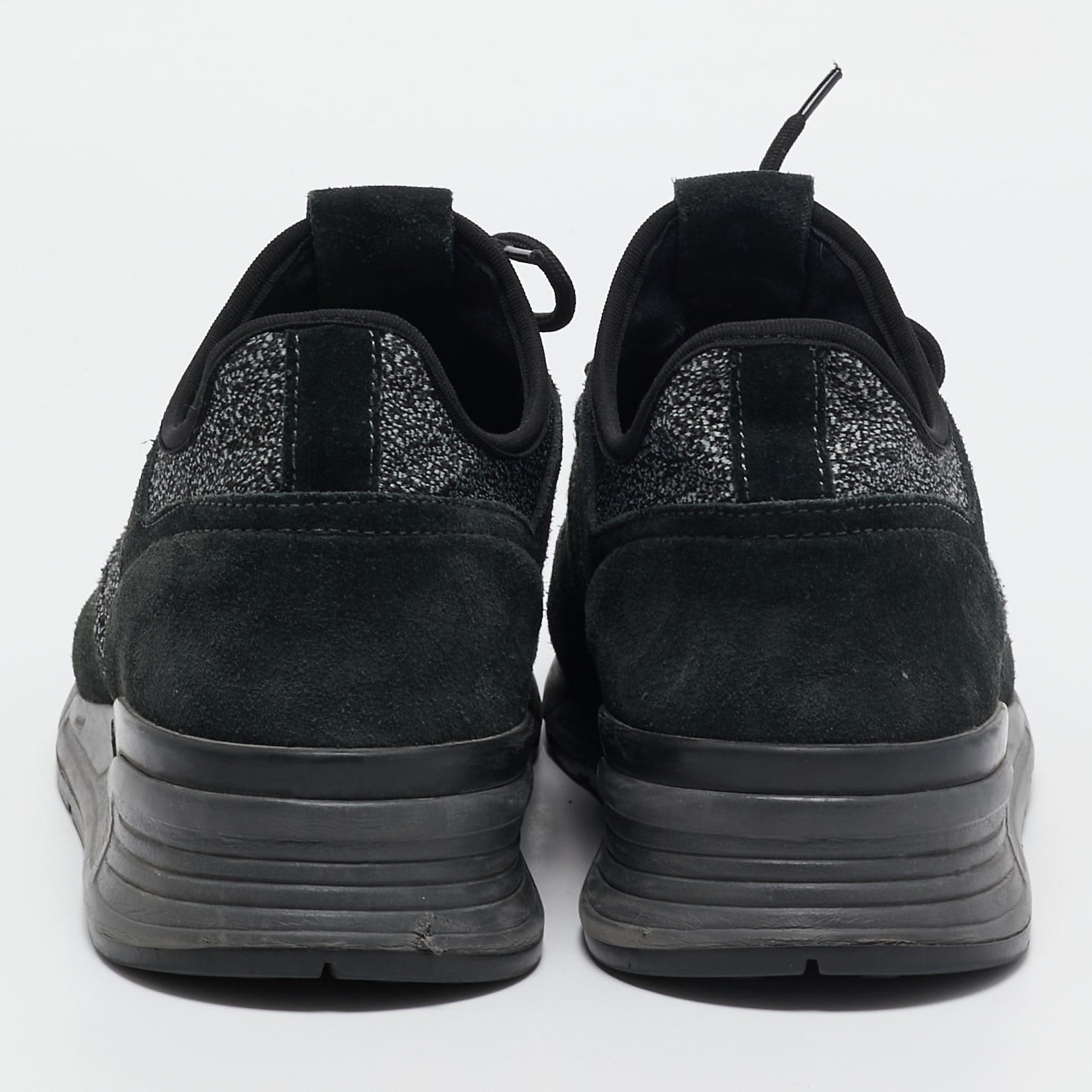 Tod's Black/grey Knit Fabric And Suede Lace Up Sneakers