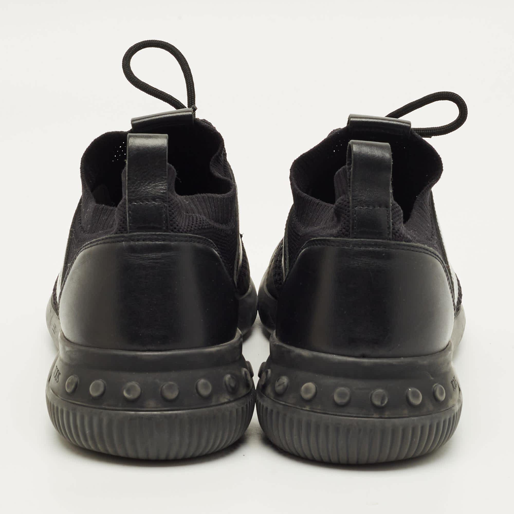 Tod's Size 43 Black Knit Fabric And Leather Low Top Sneakers