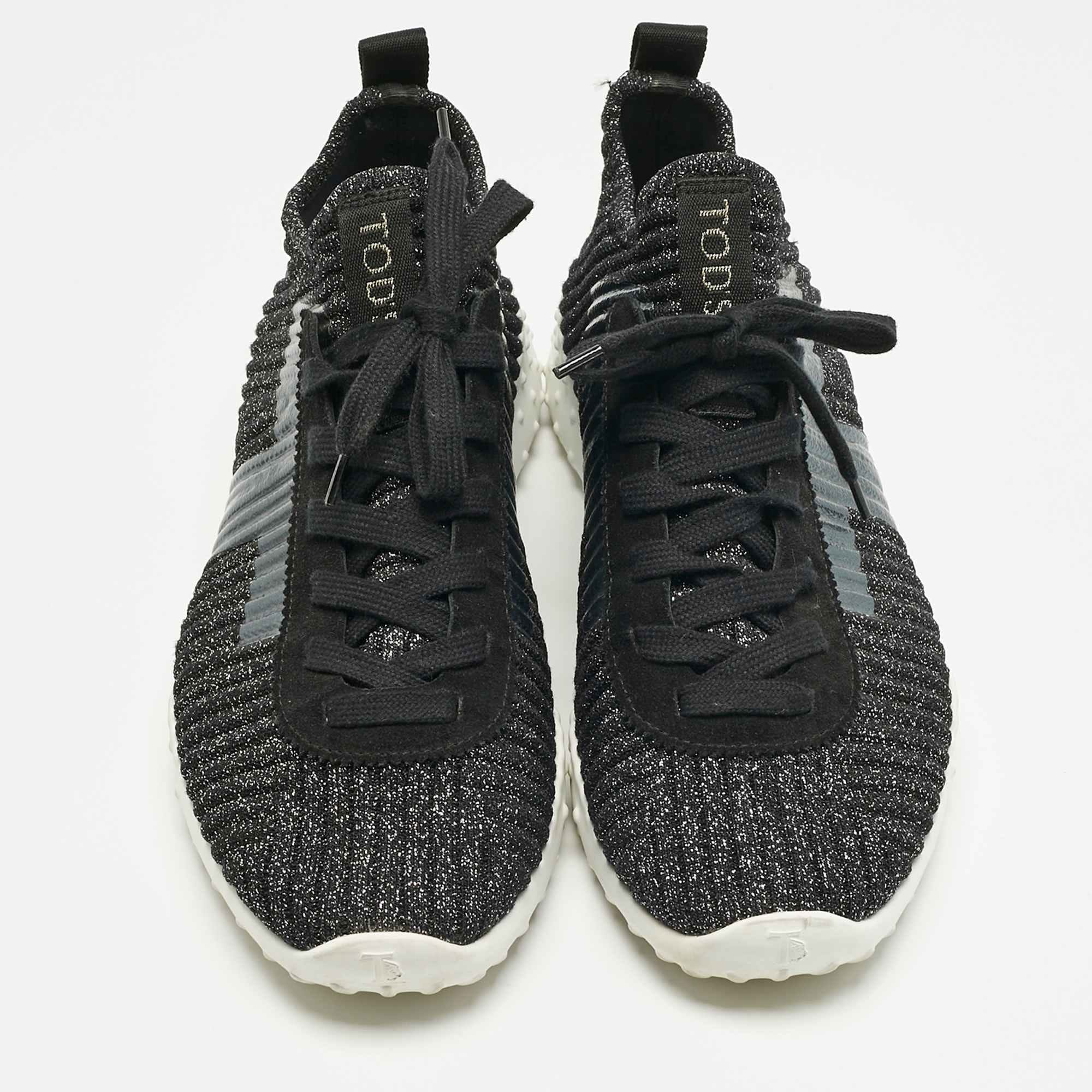 Tod's Metallic Black Lurex Fabric And Suede T Print Sneakers