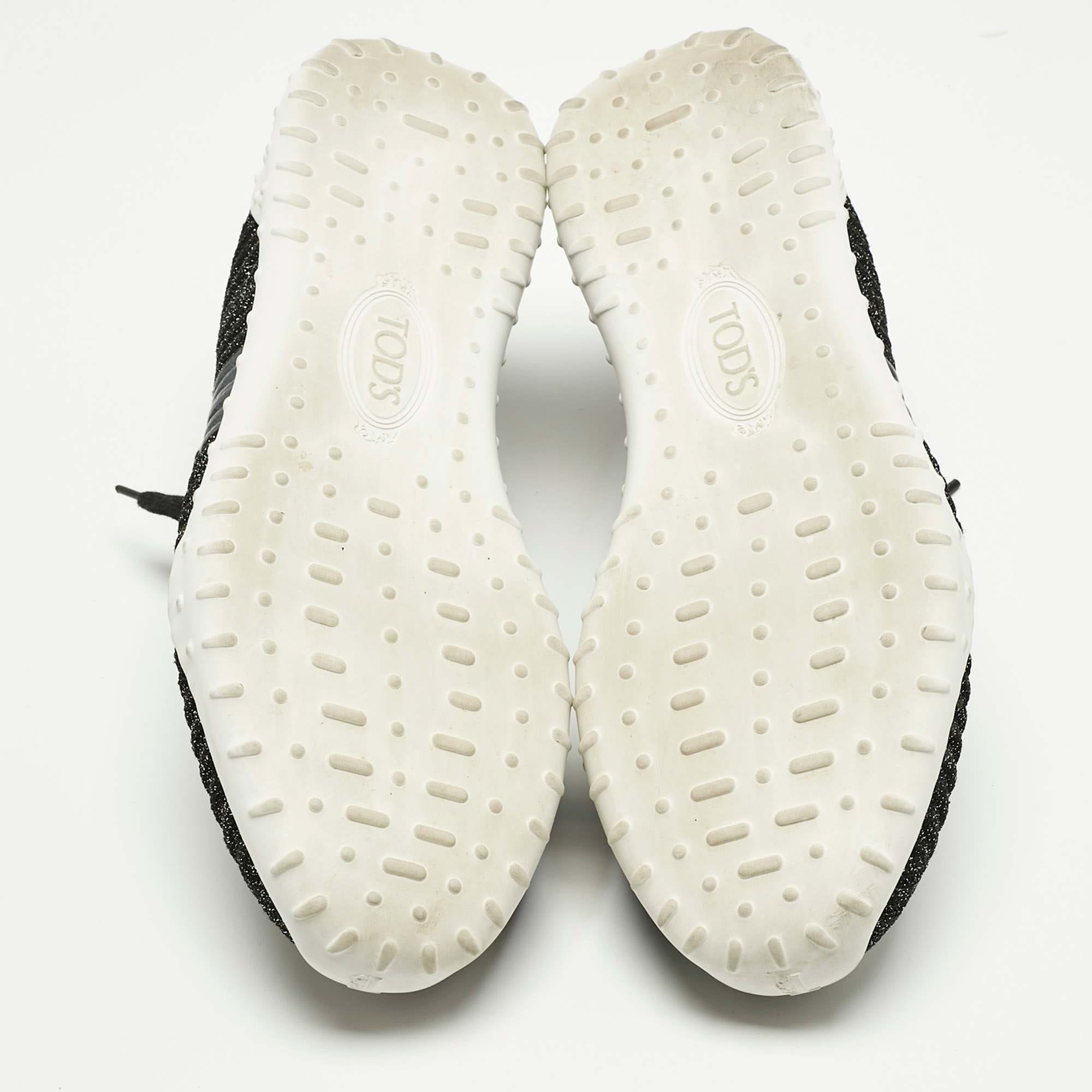 Tod's Metallic Black Lurex Fabric And Suede T Print Sneakers