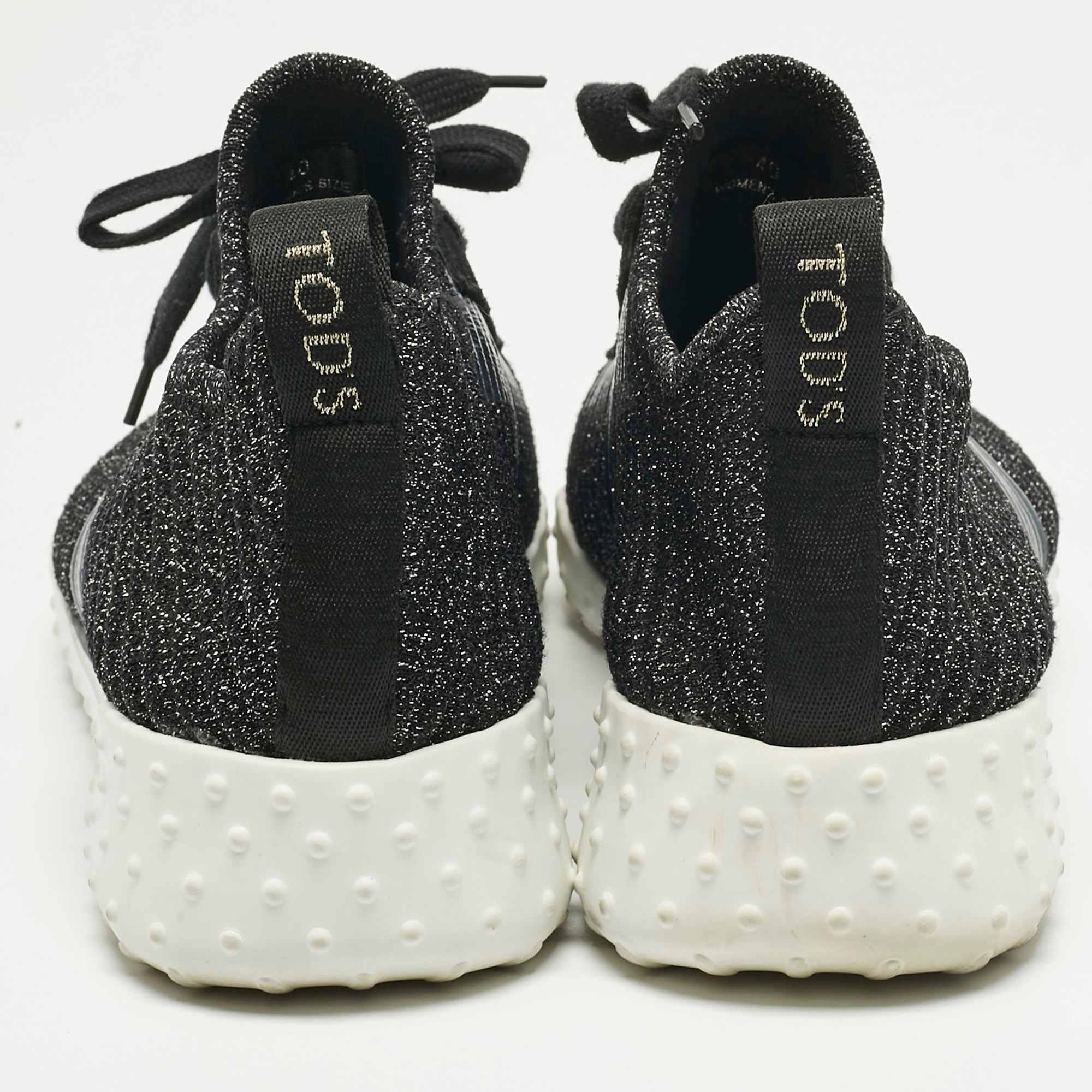 Tod's Metallic Black Lurex Fabric And Suede T Print Sneakers