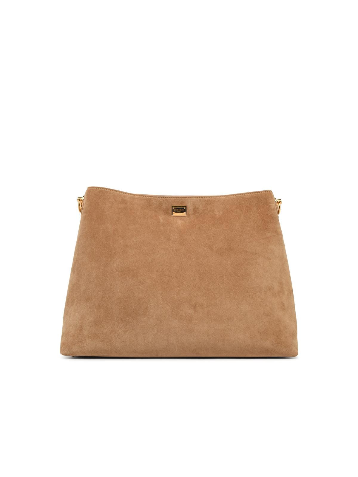 Dolce & Gabbana Large Vittoria Shoulder Bag In Beige Suede Women