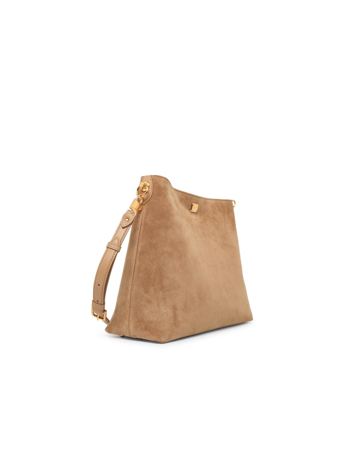 Dolce & Gabbana Large Vittoria Shoulder Bag In Beige Suede Women