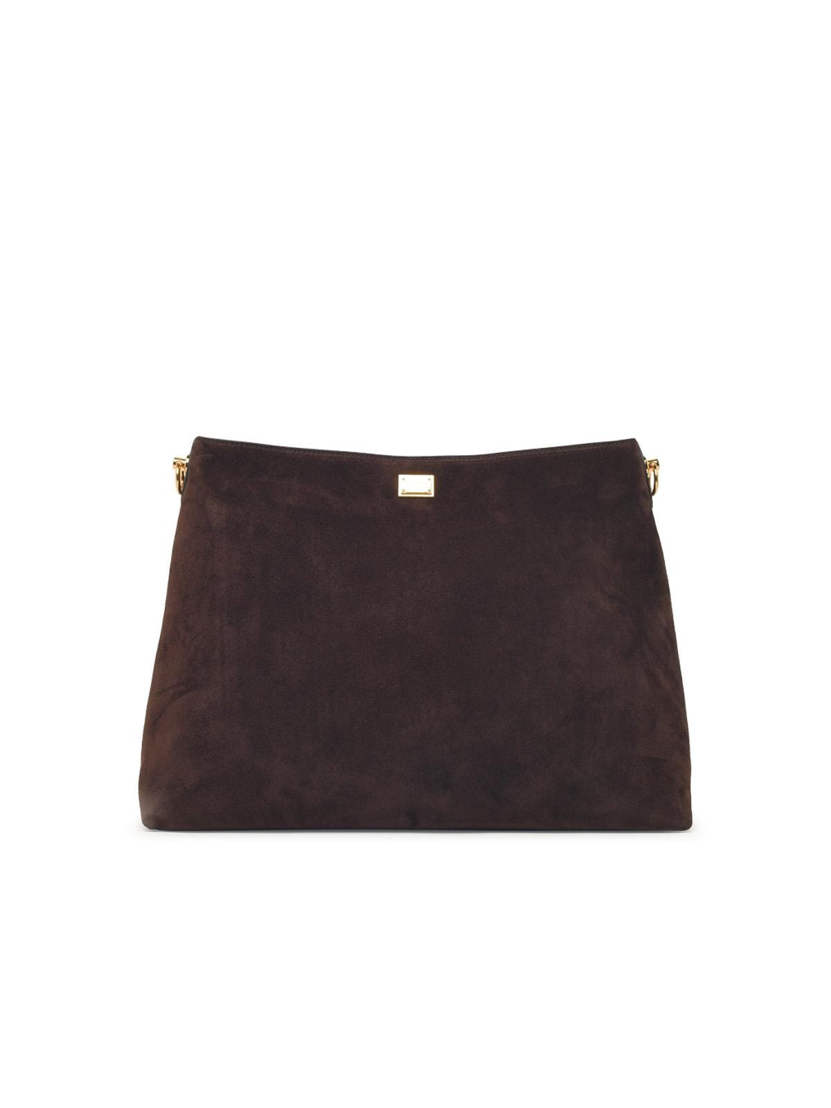 Dolce & Gabbana Large Vittoria Shoulder Bag In Brown Suede Women