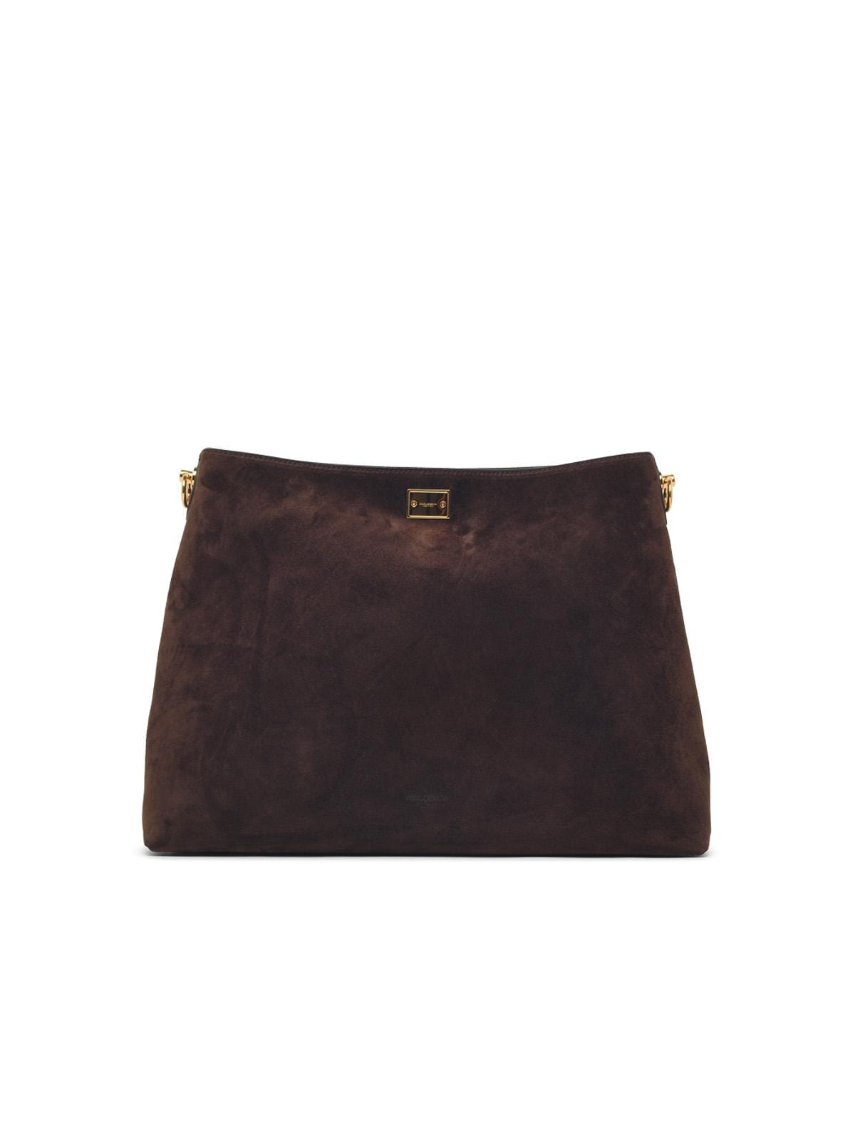 Dolce & Gabbana Large Vittoria Shoulder Bag In Brown Suede Women