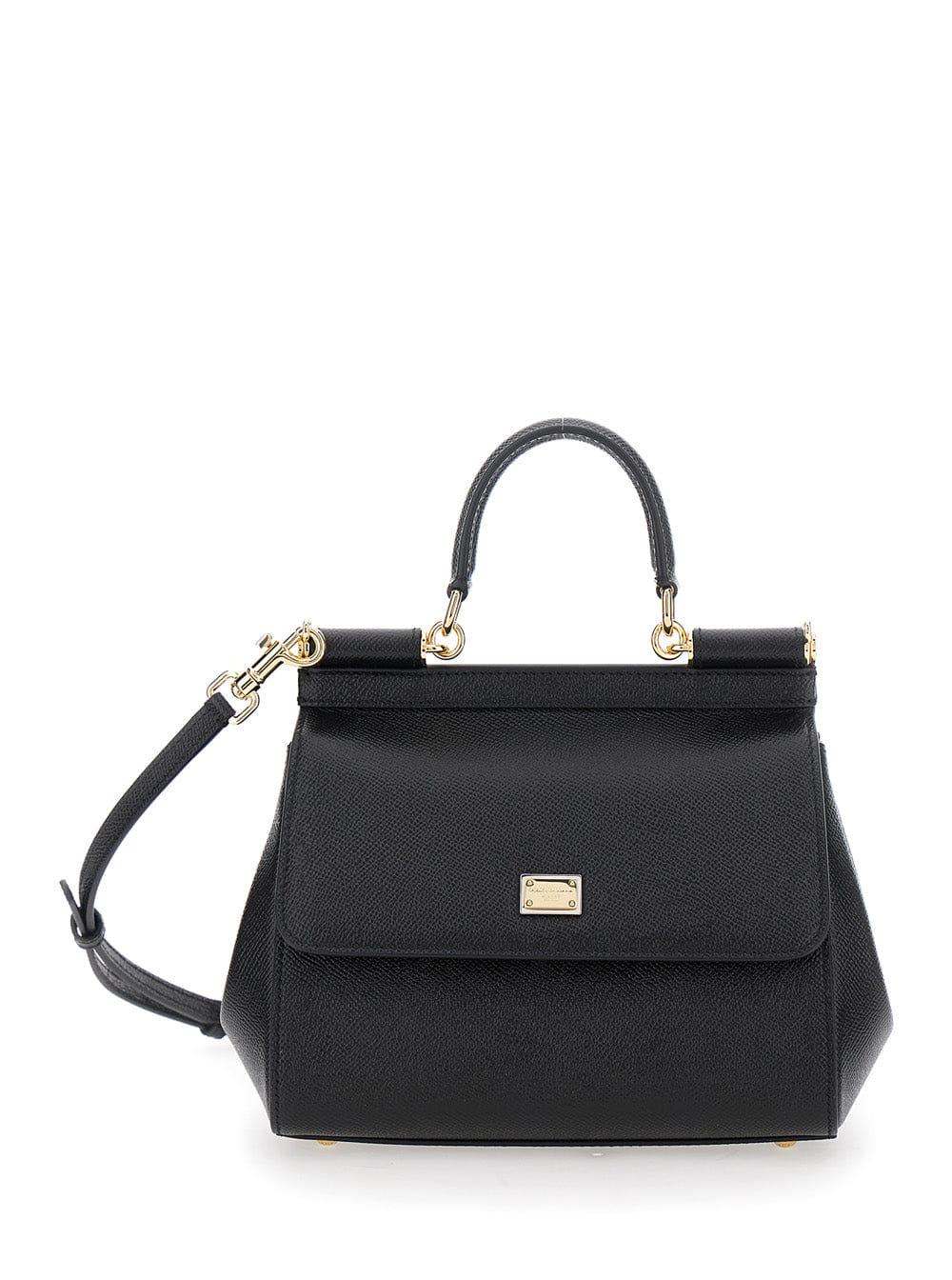Dolce & Gabbana Women Sicily Medium Black Bag With Logo On The Front In Leather Women