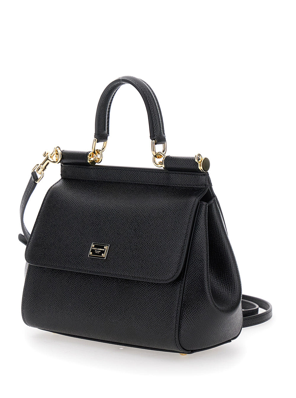 Dolce & Gabbana Women Sicily Medium Black Bag With Logo On The Front In Leather Women