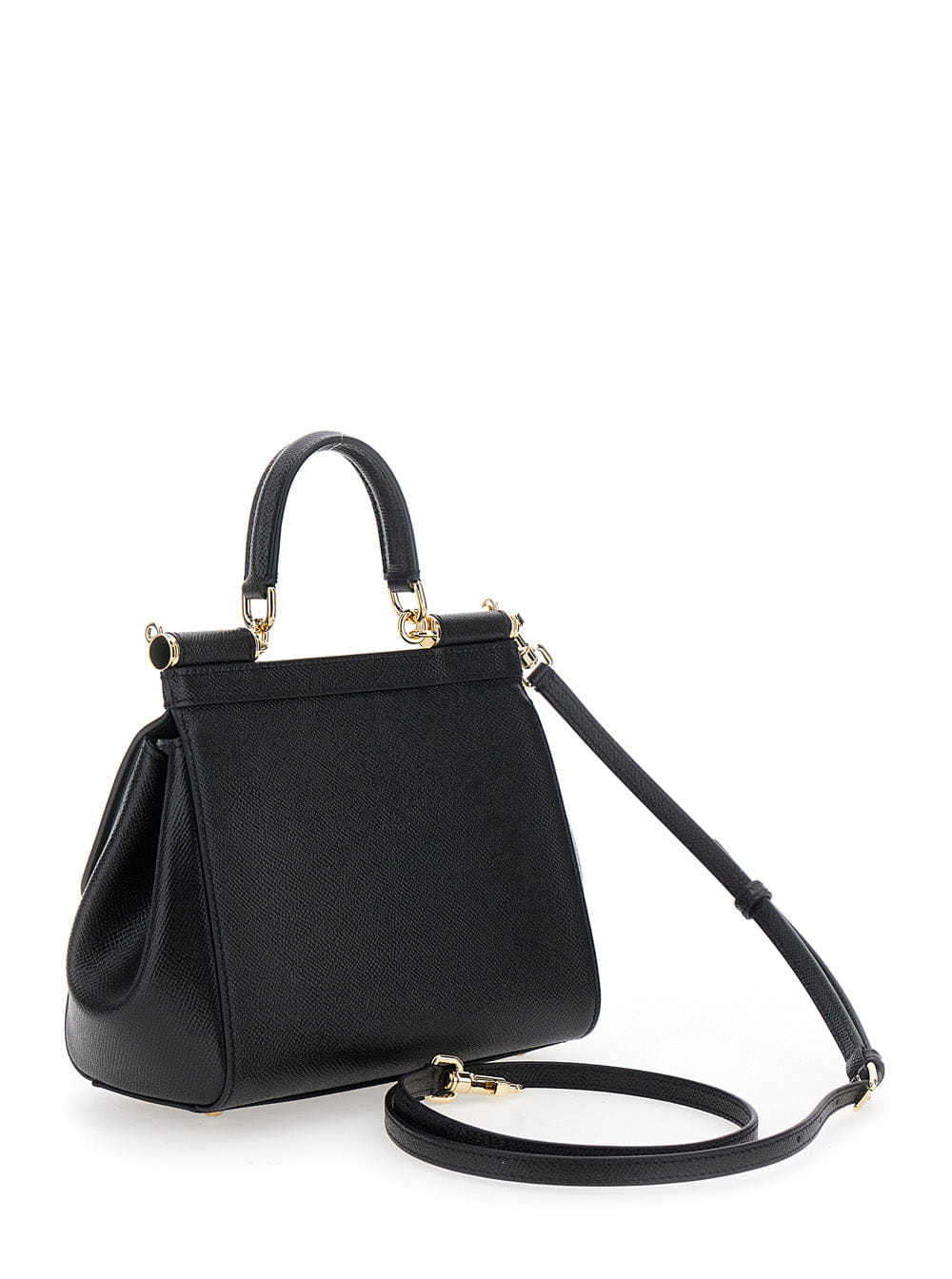 Dolce & Gabbana Women Sicily Medium Black Bag With Logo On The Front In Leather Women