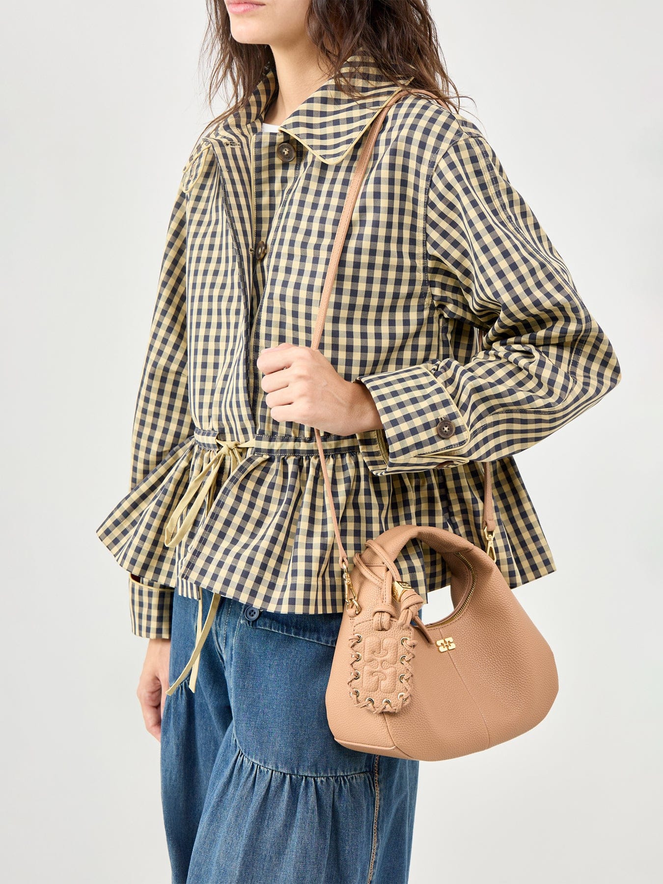 Ganni Hobo Mini Tote Bag Tan