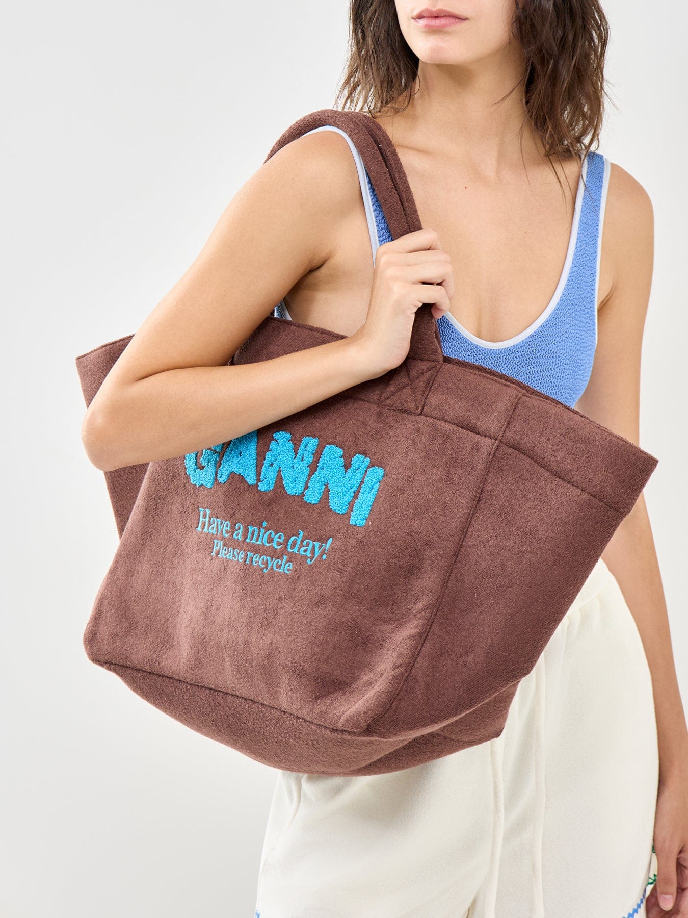 Ganni XXL Shopper Tote Bag Brown