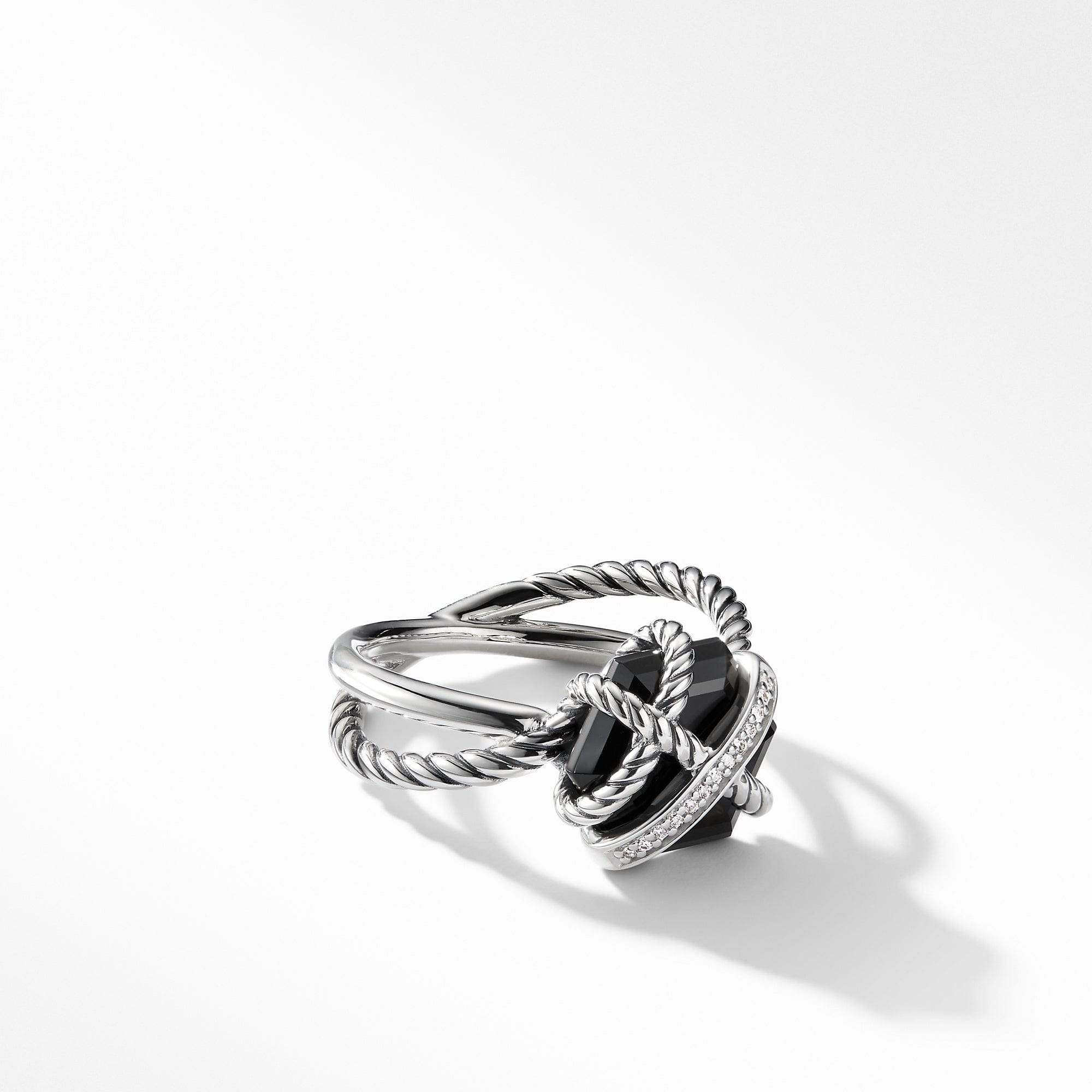 David Yurman Ring with Black Onyx and Diamonds, Size 6.5