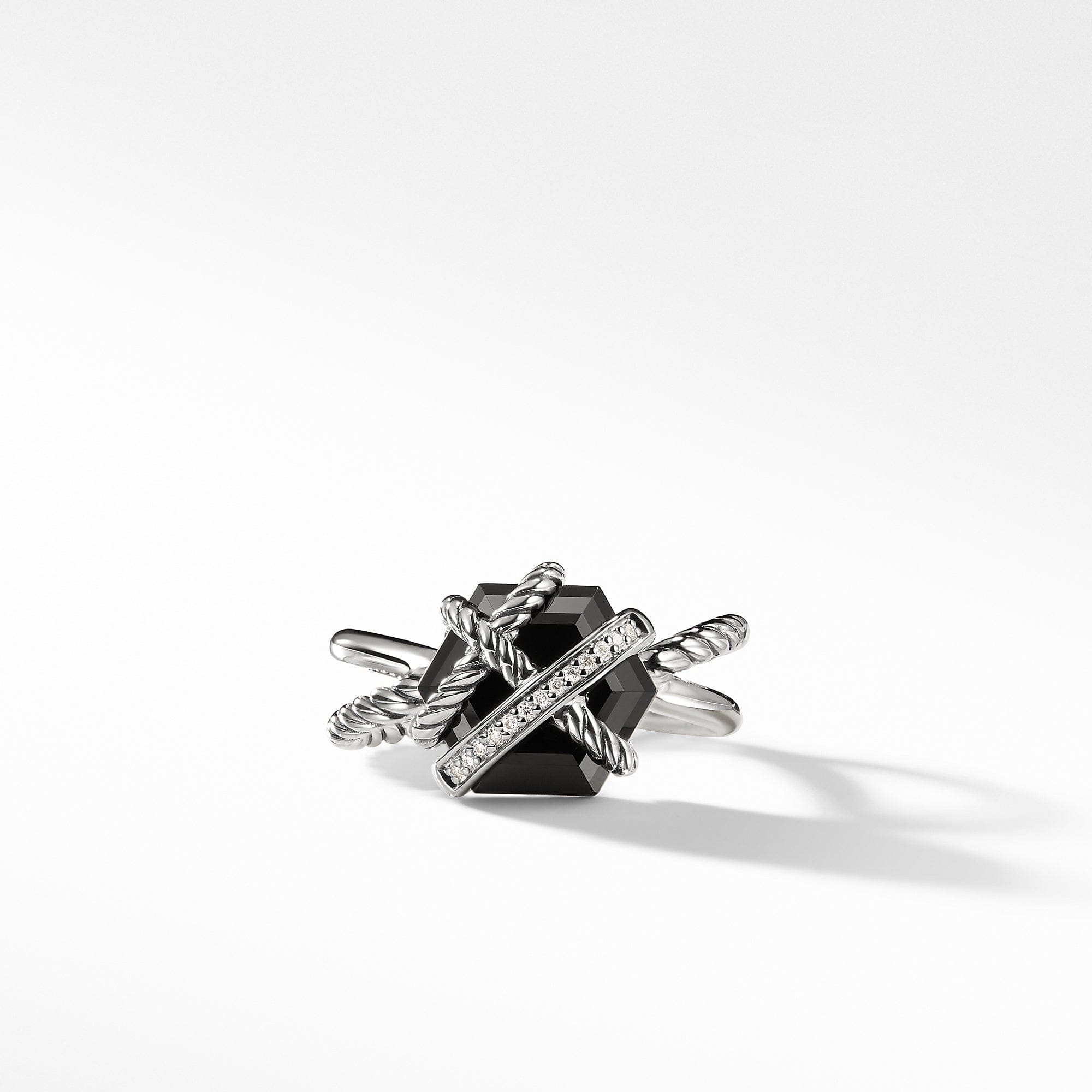 David Yurman Ring with Black Onyx and Diamonds, Size 6.5