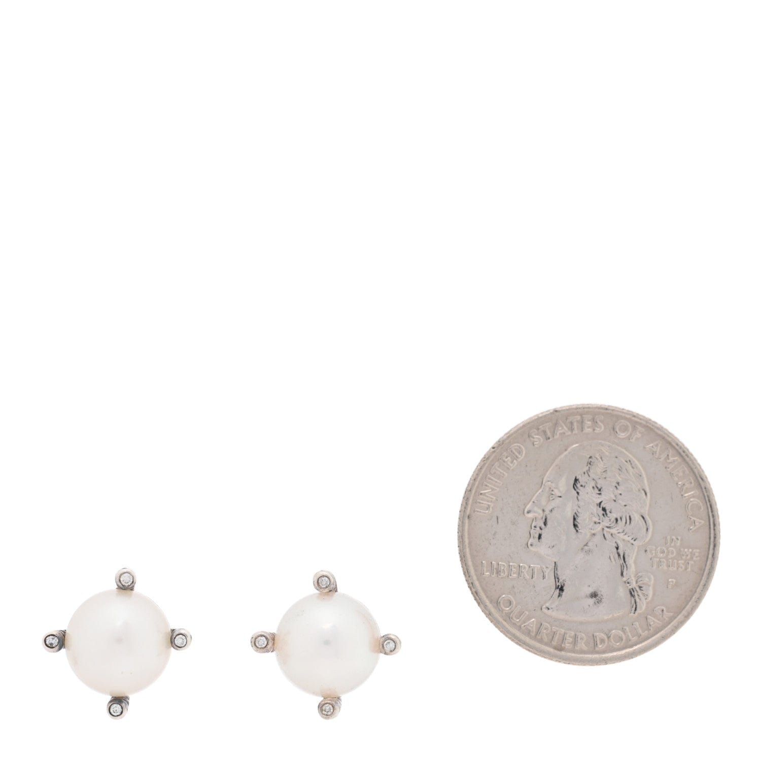 David Yurman Sterling Silver Diamond Pearl 9.5 - 10 mm Cable Stud Earrings