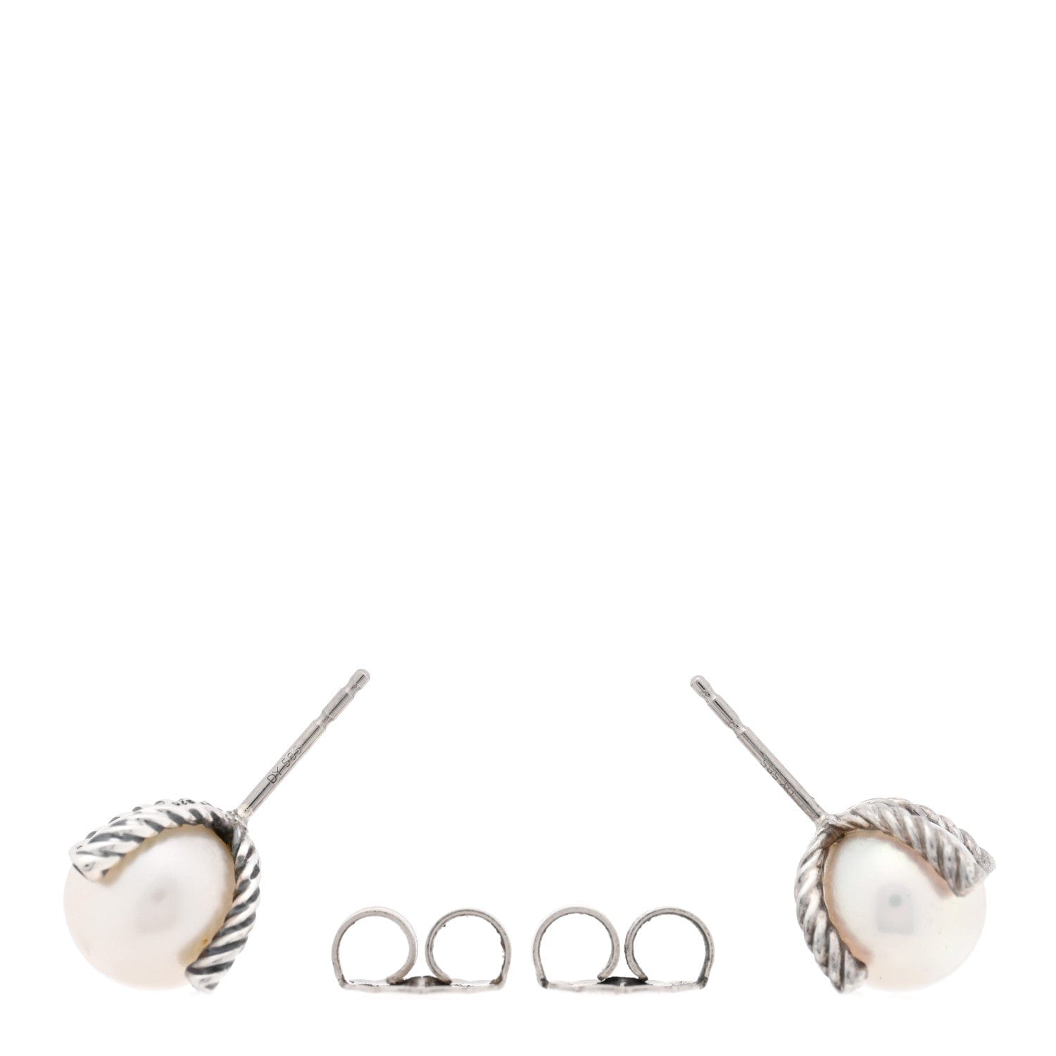 David Yurman Sterling Silver Diamond Pearl 9.5 - 10 mm Cable Stud Earrings