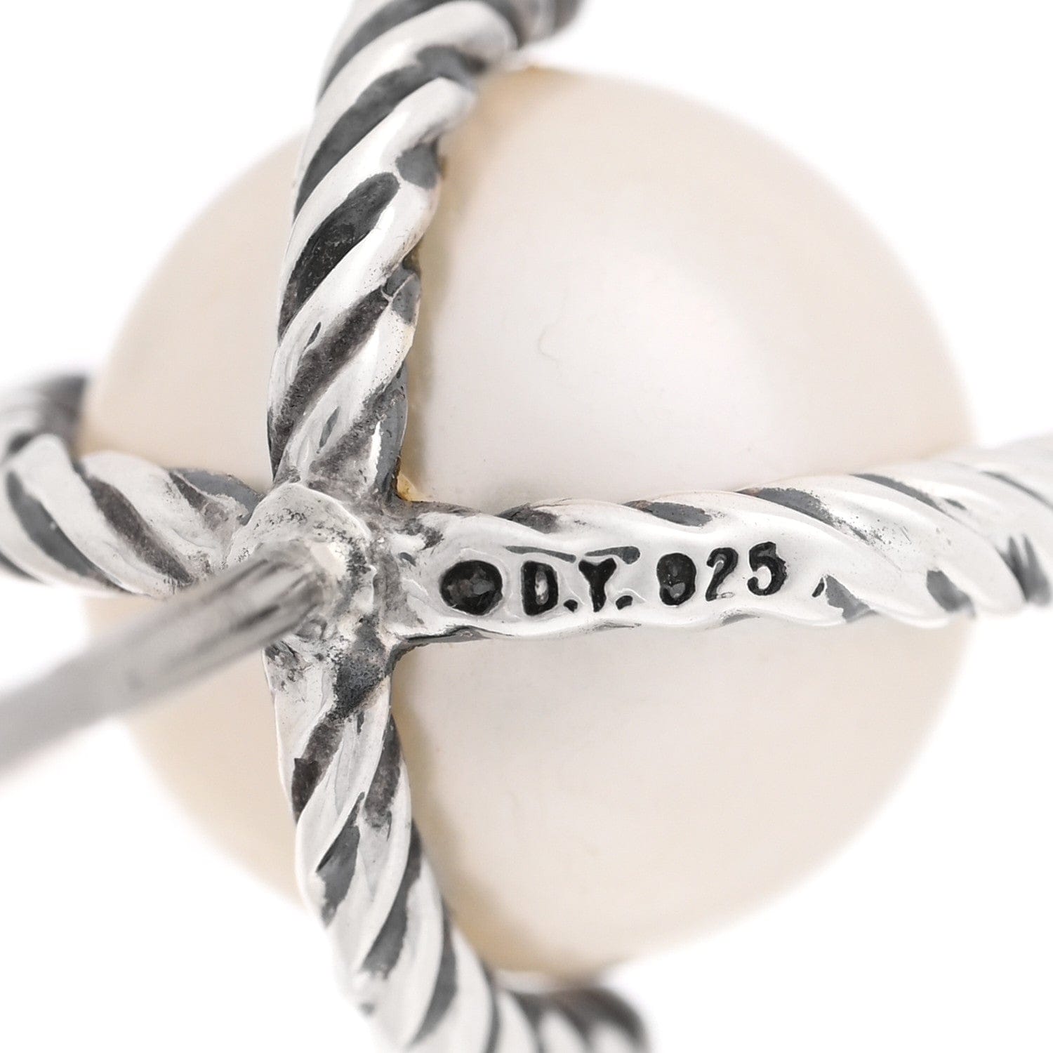 David Yurman Sterling Silver Diamond Pearl 9.5 - 10 mm Cable Stud Earrings