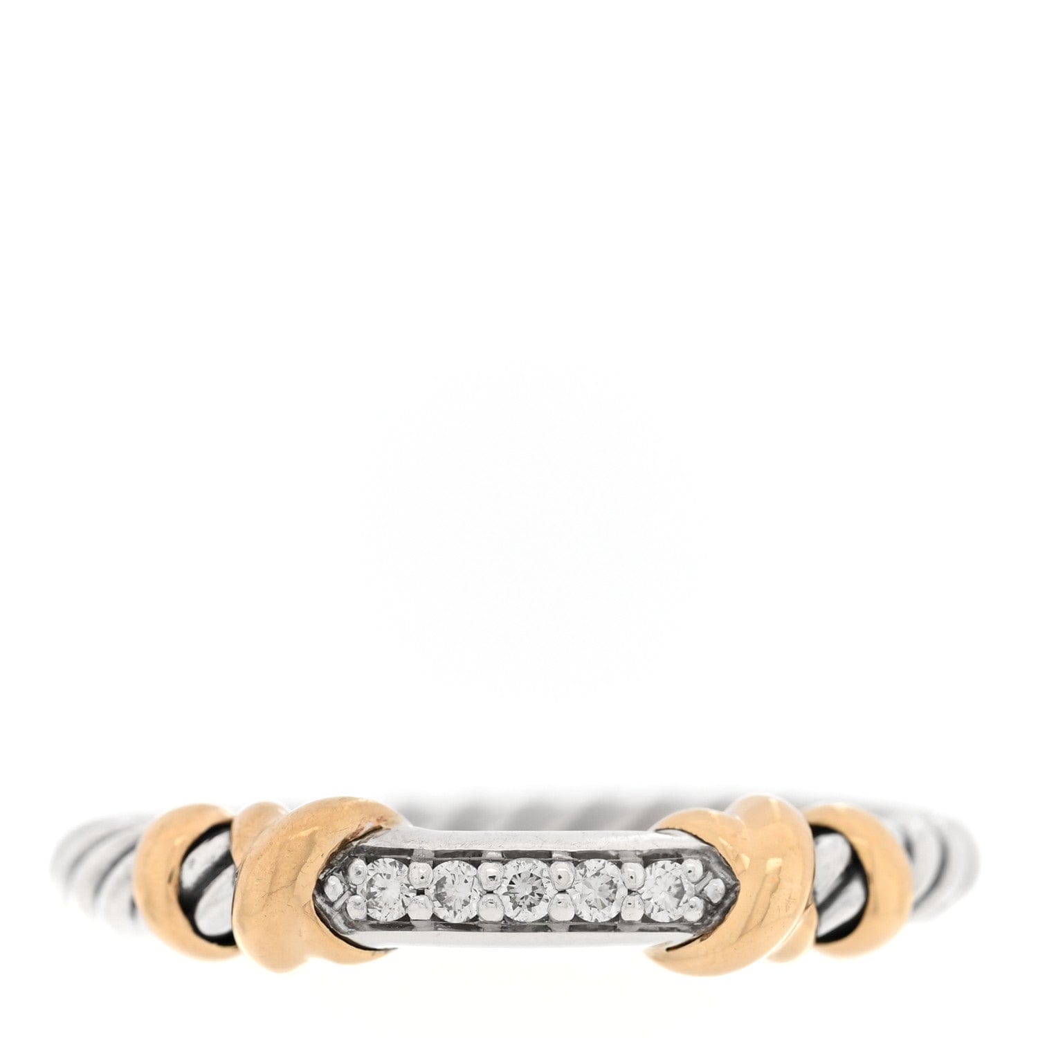 David Yurman Sterling Silver 18K Yellow Gold Diamond Petite Helena Wrap Ring 54 7