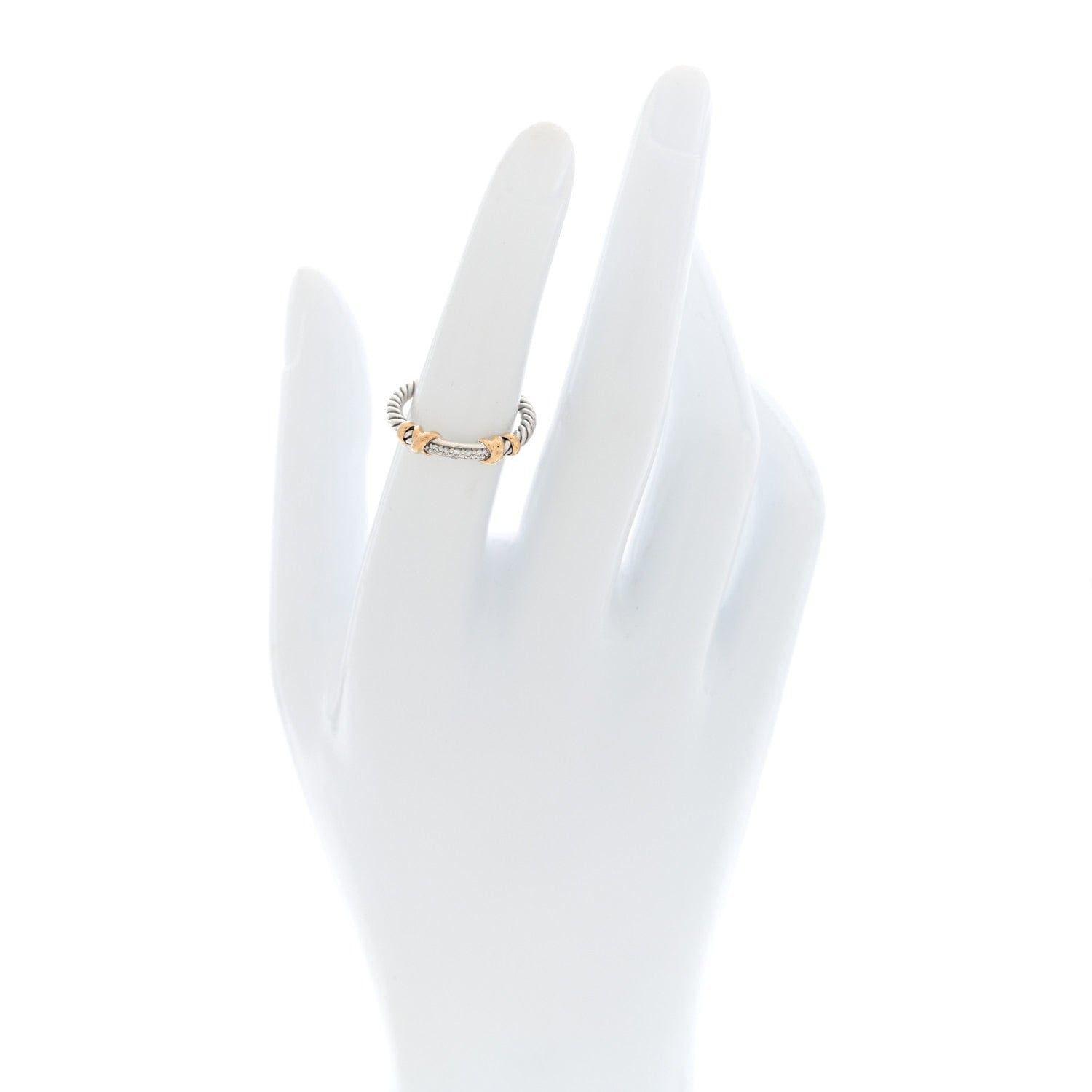 David Yurman Sterling Silver 18K Yellow Gold Diamond Petite Helena Wrap Ring 54 7