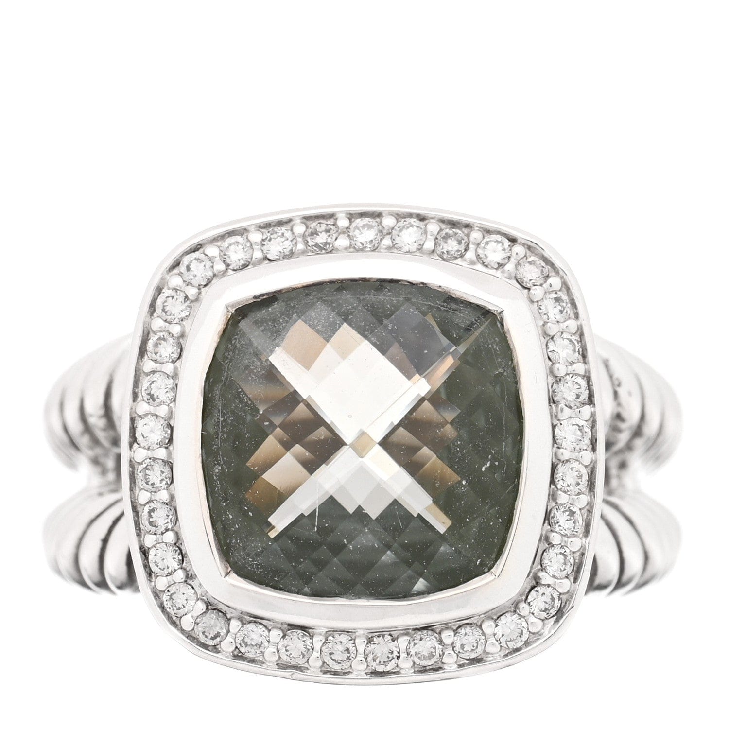 David Yurman Sterling Silver Diamond Prasiolite 11 mm Albion Ring 56 7.75 54 7