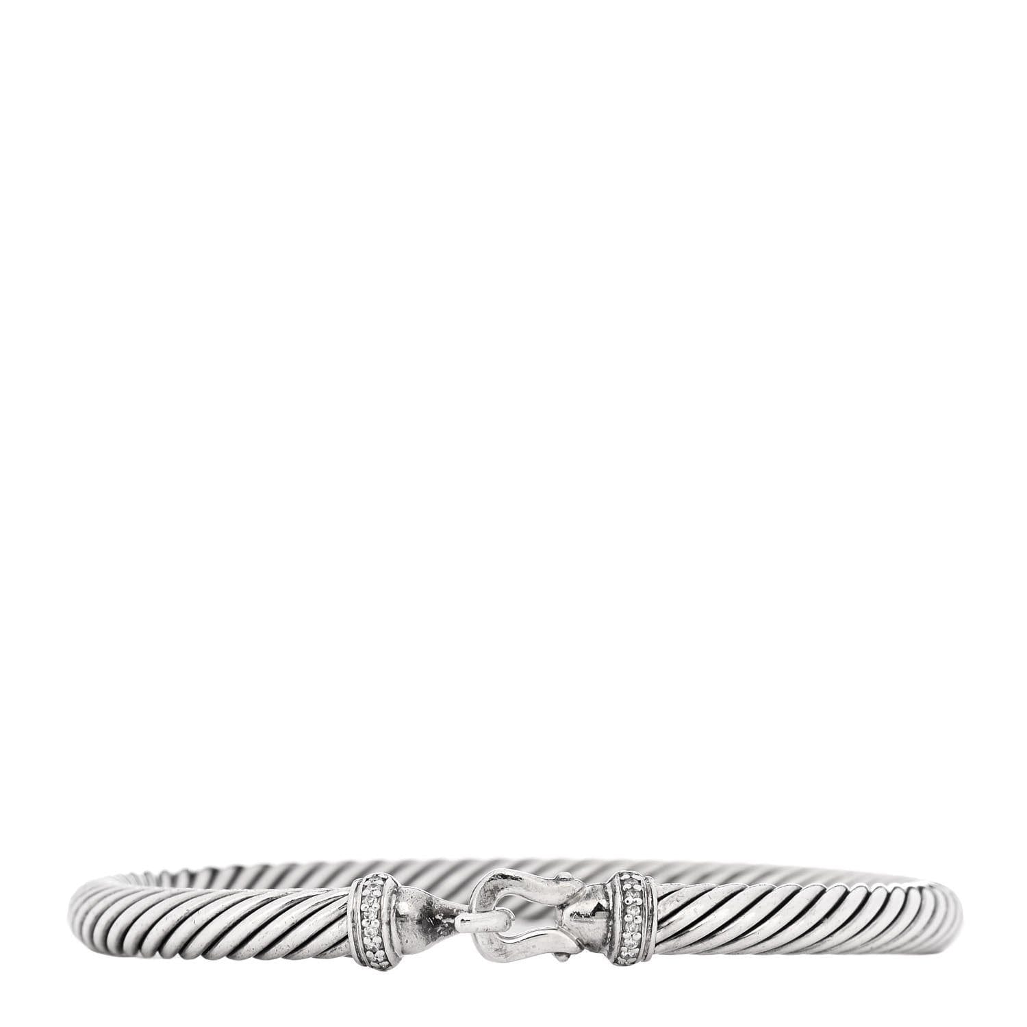 David Yurman Sterling Silver Diamond 5 mm Cable Buckle Bracelet