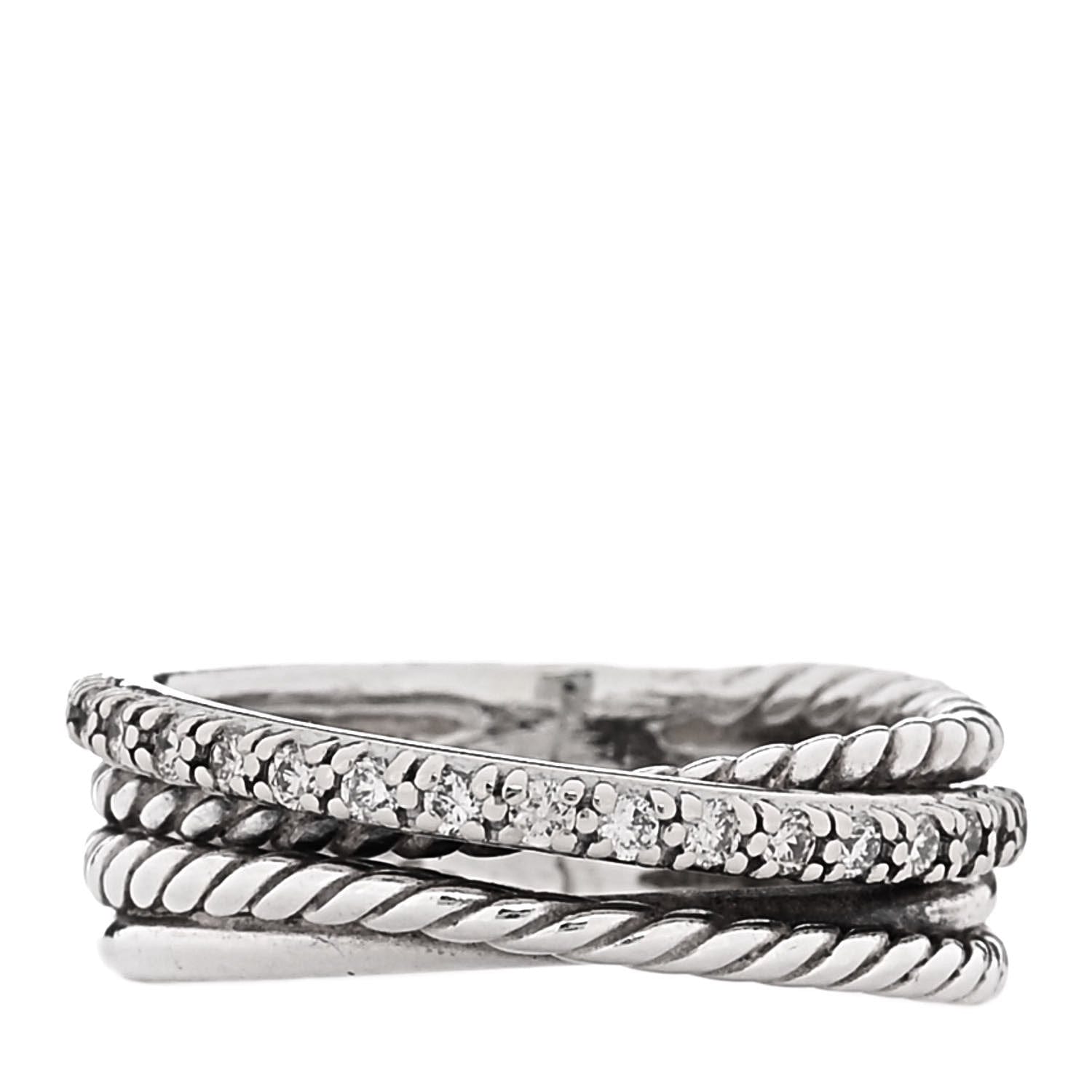 David Yurman Sterling Silver 14K White Gold Diamond 7 mm Crossover Ring 50 5.5