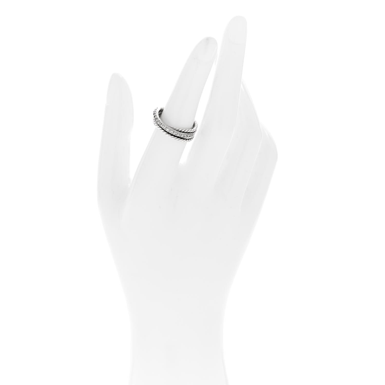 David Yurman Sterling Silver 14K White Gold Diamond 7 mm Crossover Ring 50 5.5