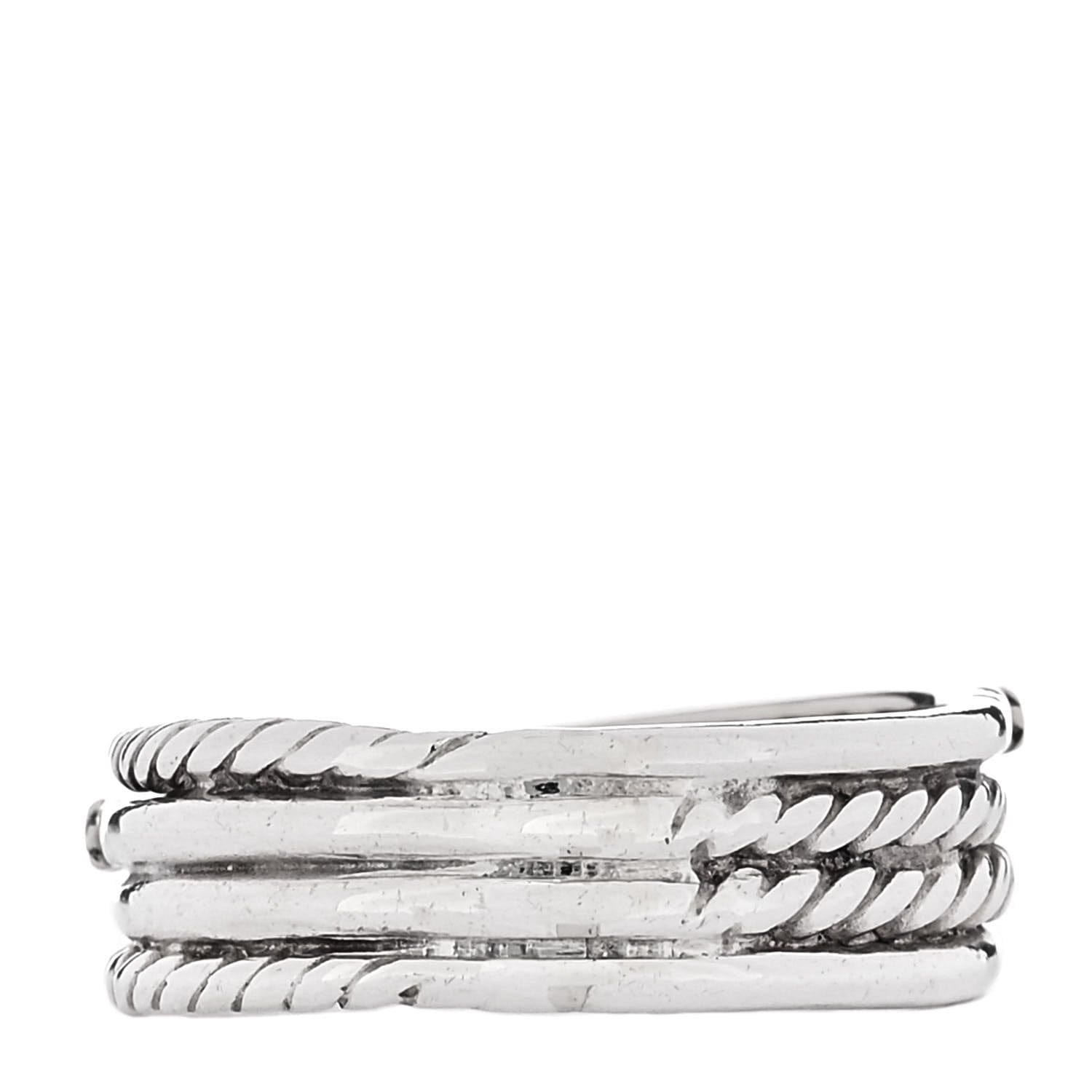 David Yurman Sterling Silver 14K White Gold Diamond 7 mm Crossover Ring 50 5.5
