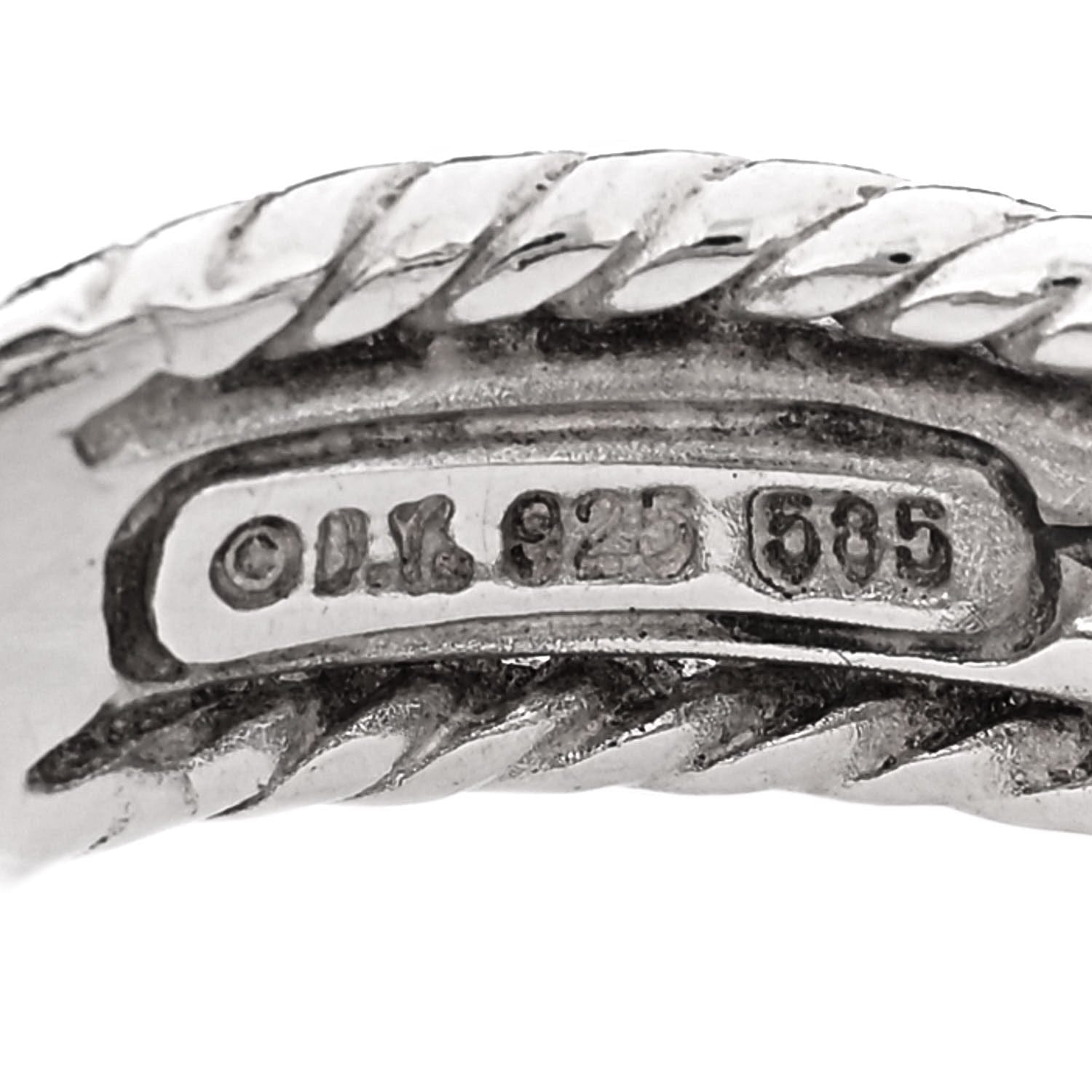 David Yurman Sterling Silver 14K White Gold Diamond 7 mm Crossover Ring 50 5.5
