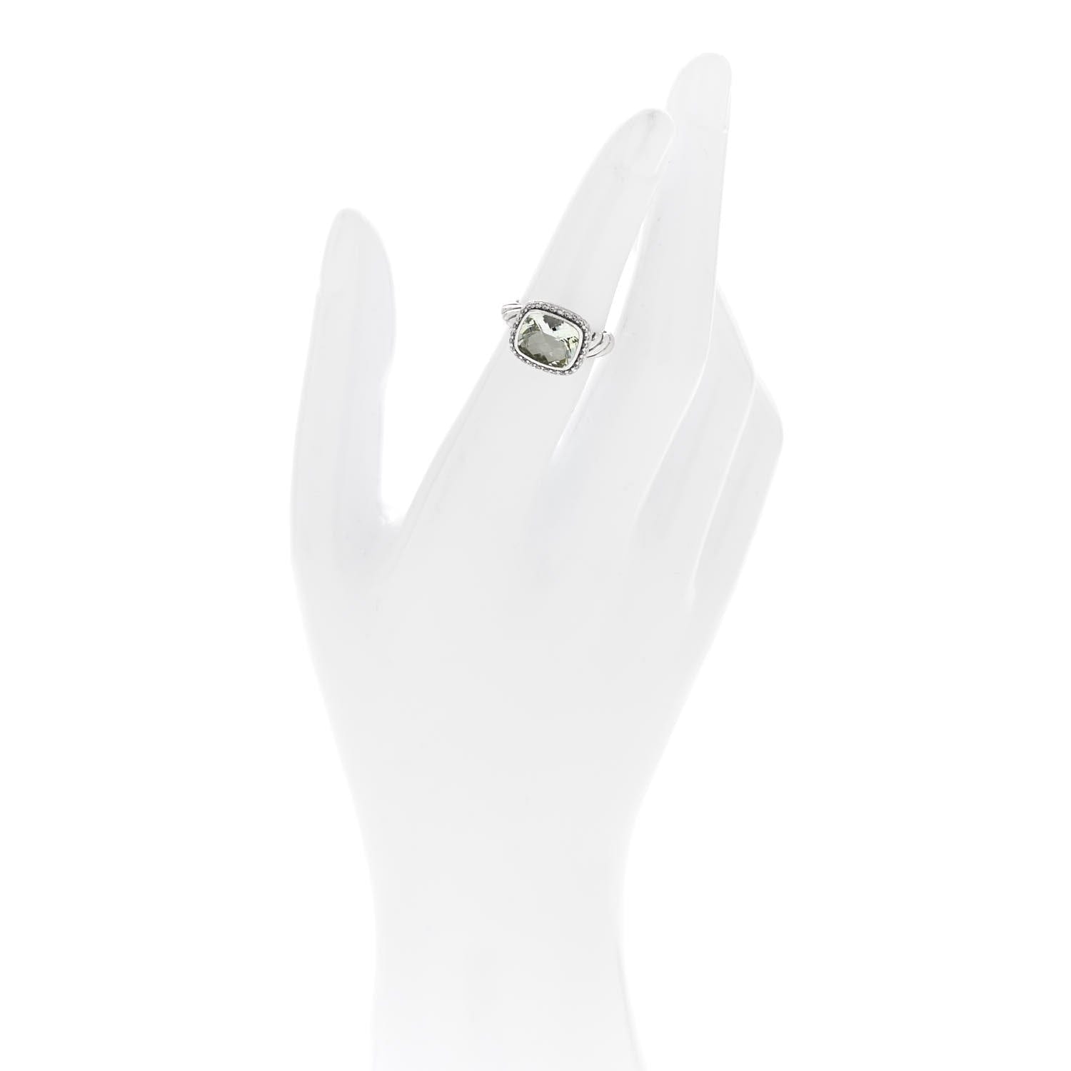 David Yurman Sterling Silver Diamond Prasiolite 10 mm Noblesse Ring 47 4.25