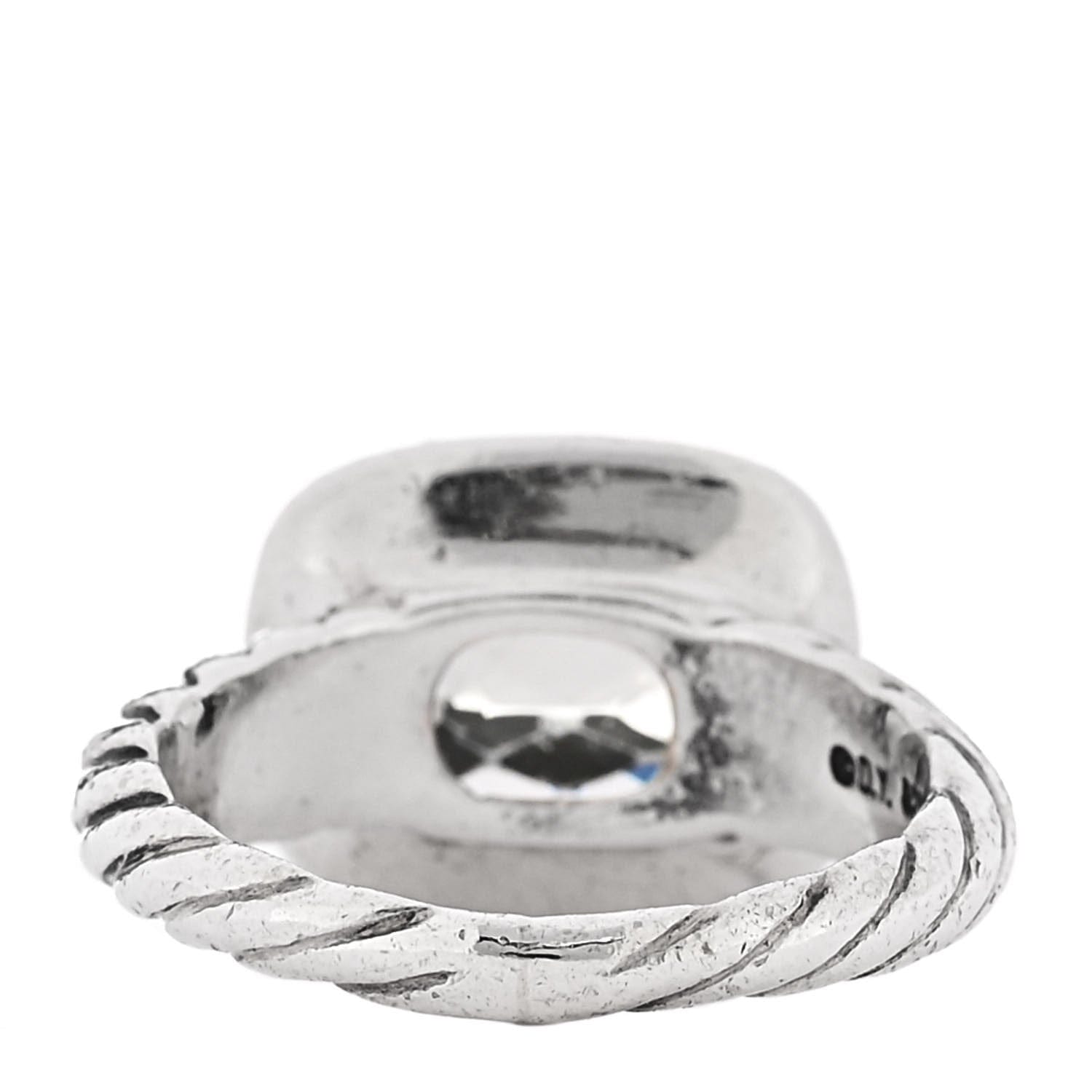 David Yurman Sterling Silver Diamond Prasiolite 10 mm Noblesse Ring 47 4.25