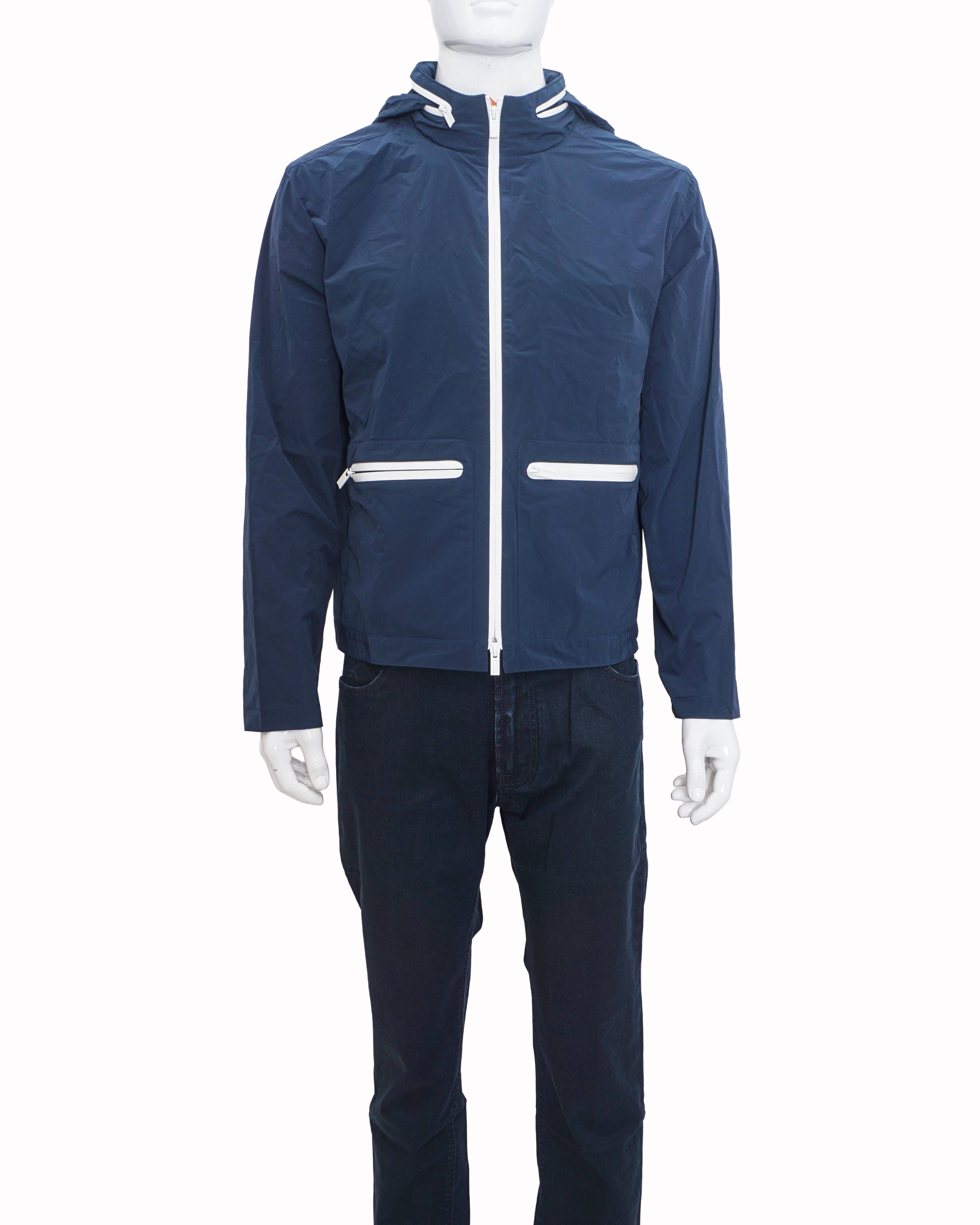 Hermès Navy Blue Technical Performance Hooded Jacket