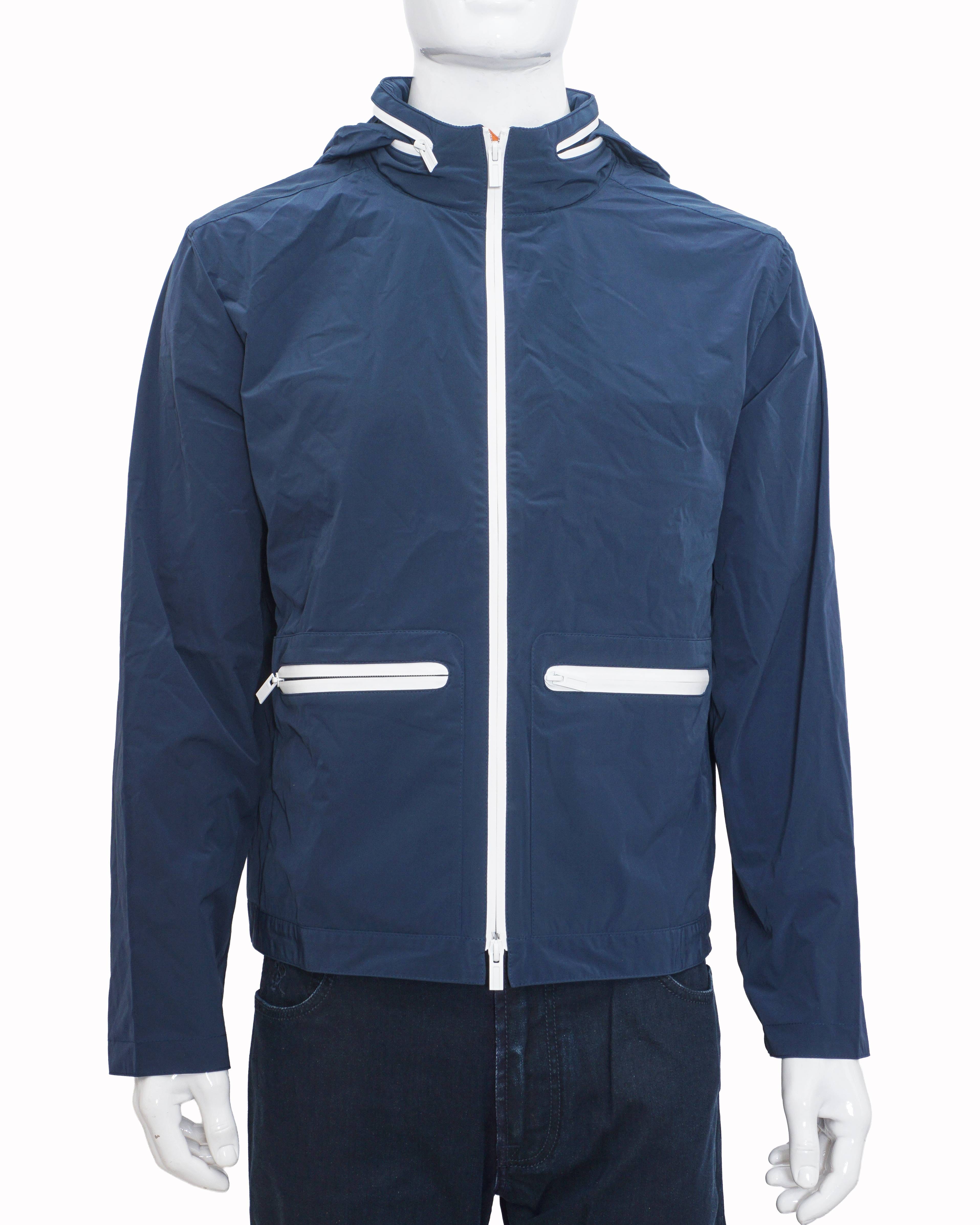 Hermès Navy Blue Technical Performance Hooded Jacket