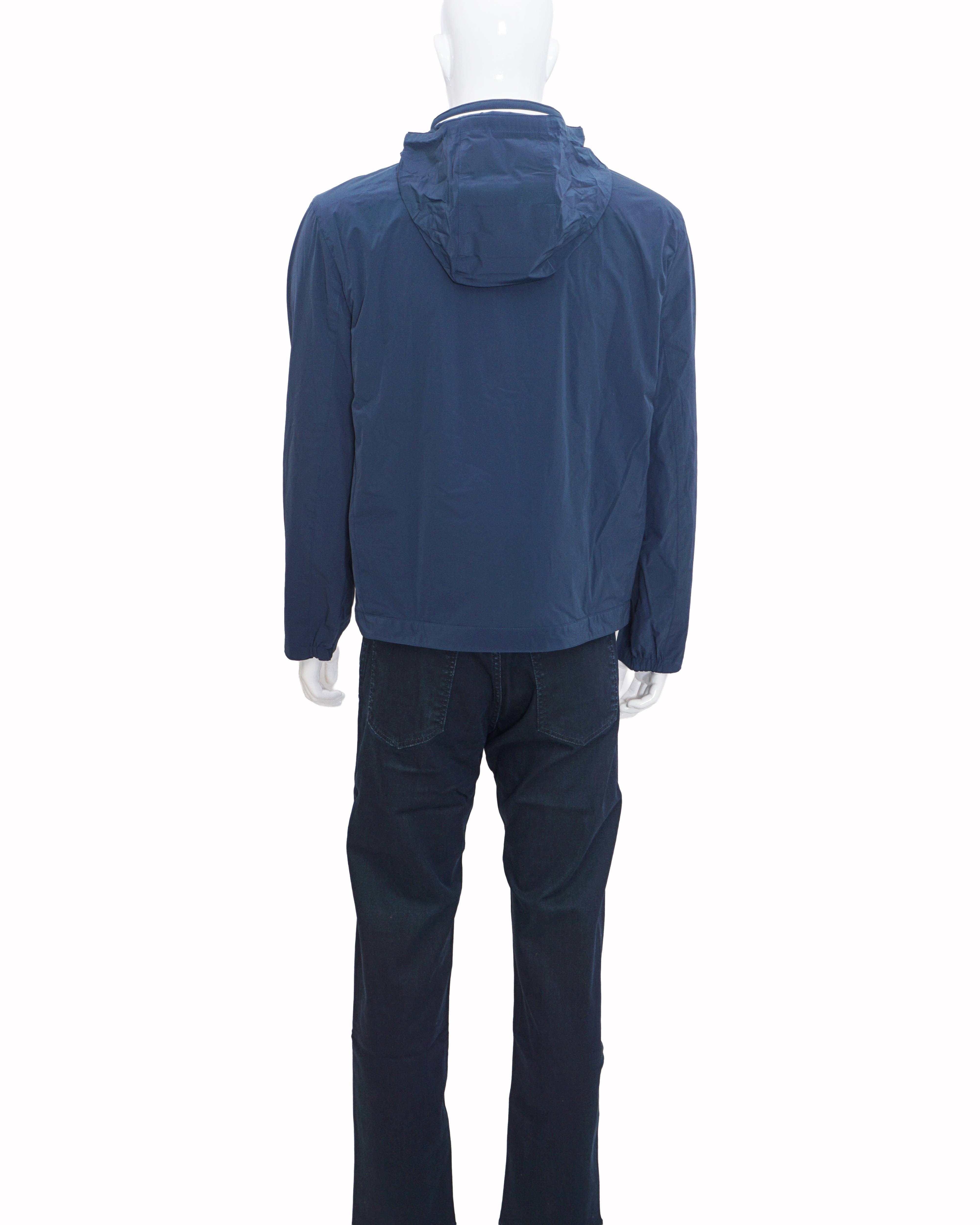 Hermès Navy Blue Technical Performance Hooded Jacket