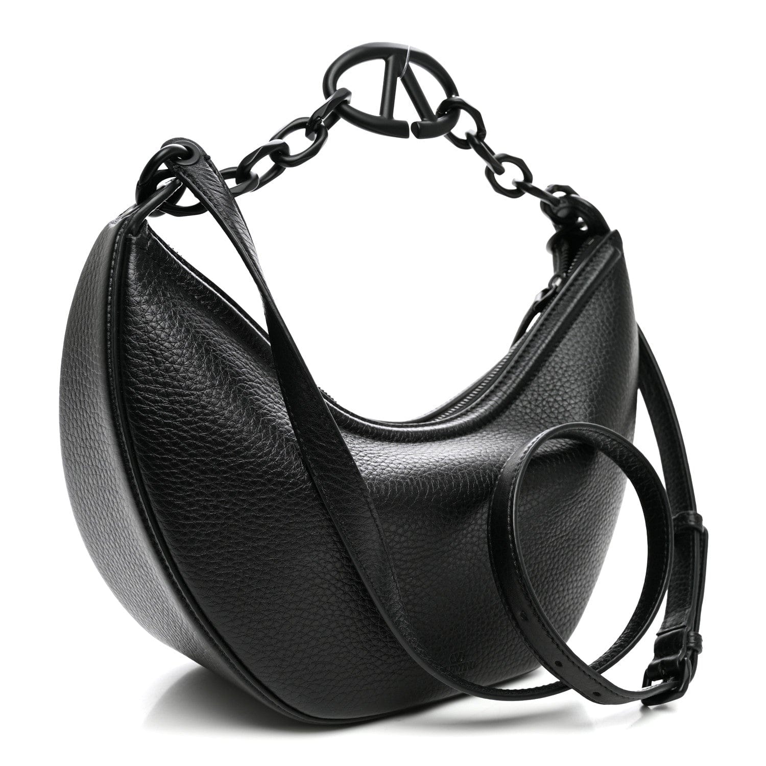 Valentino Garavani Grainy Calfskin Monochrome Small Vlogo Moon Hobo Bag Black