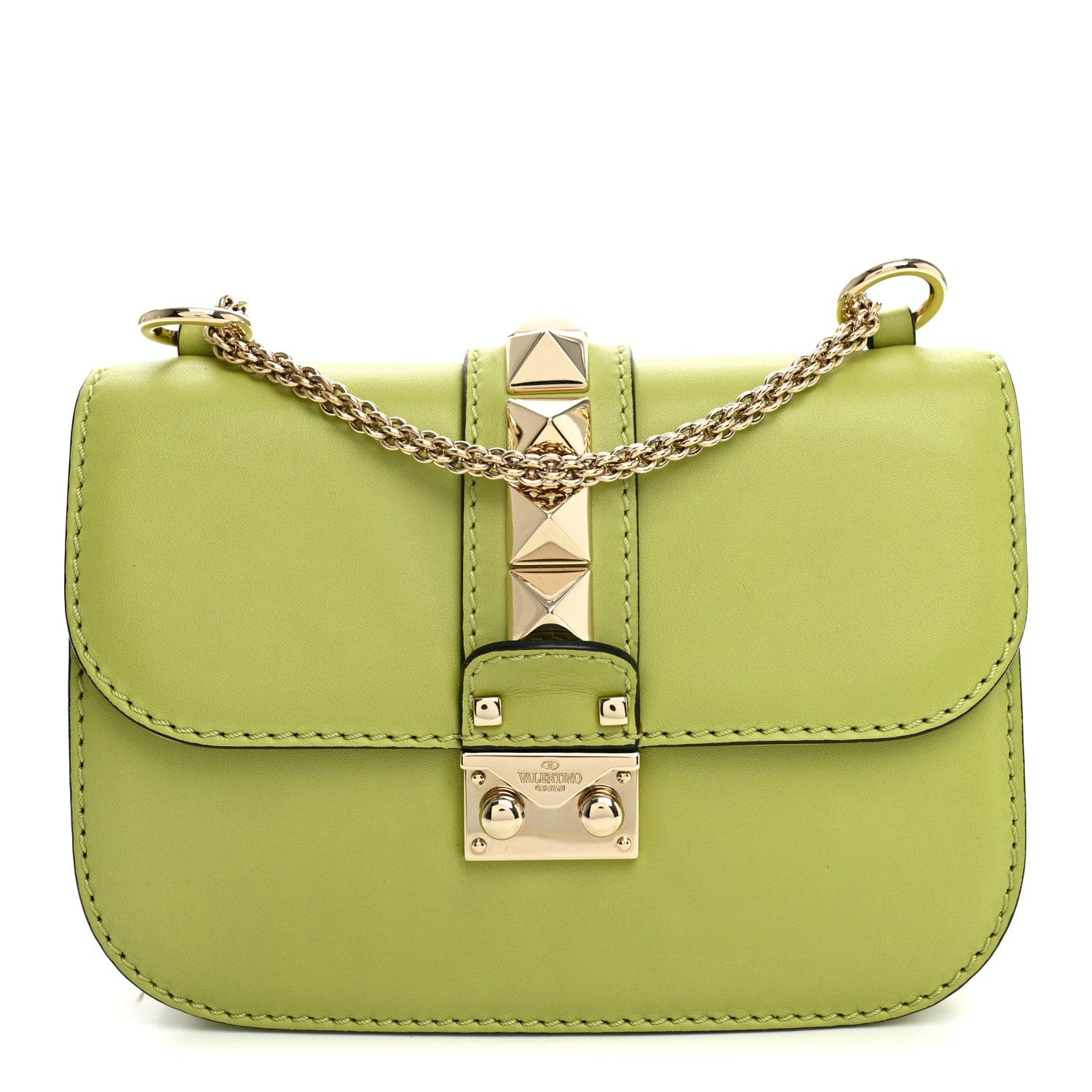 Valentino Garavani Vitello Small Glam Lock Rockstud Flap Apple