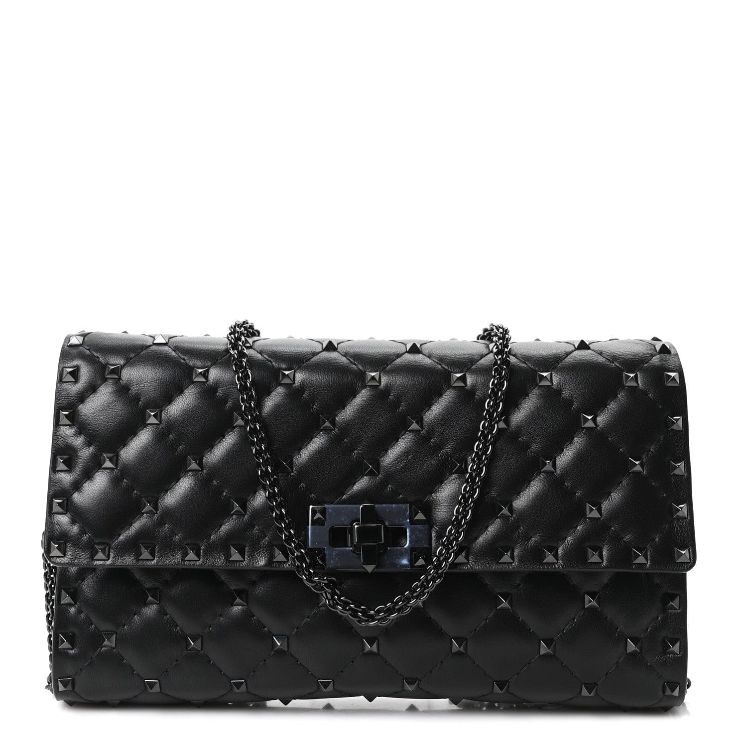 Valentino Garavani Lambskin Rockstud Spike Wallet on Chain Black