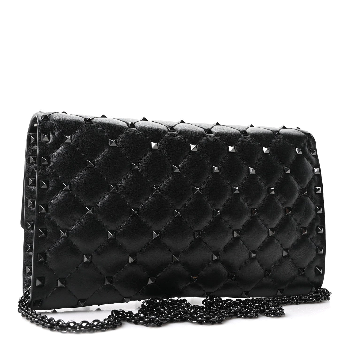 Valentino Garavani Lambskin Rockstud Spike Wallet on Chain Black
