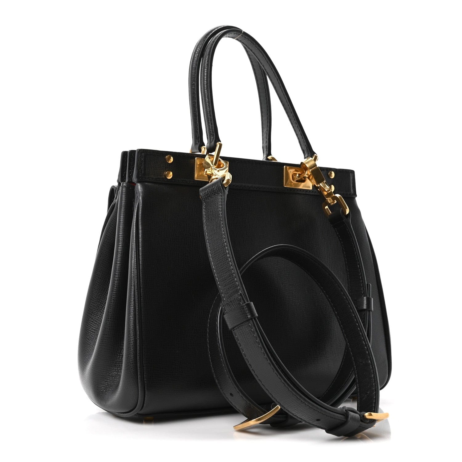 Valentino Garavani Grainy Calfskin Rockstud Medium Alcove Top - Handle Bag Black