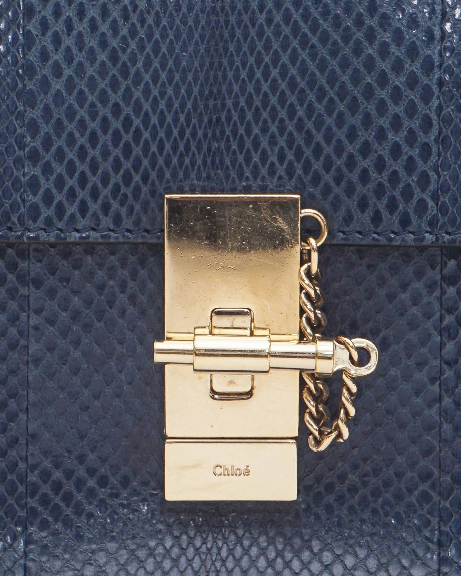 Chloé Navy Blue Python Skin Medium Drew Shoulder Bag