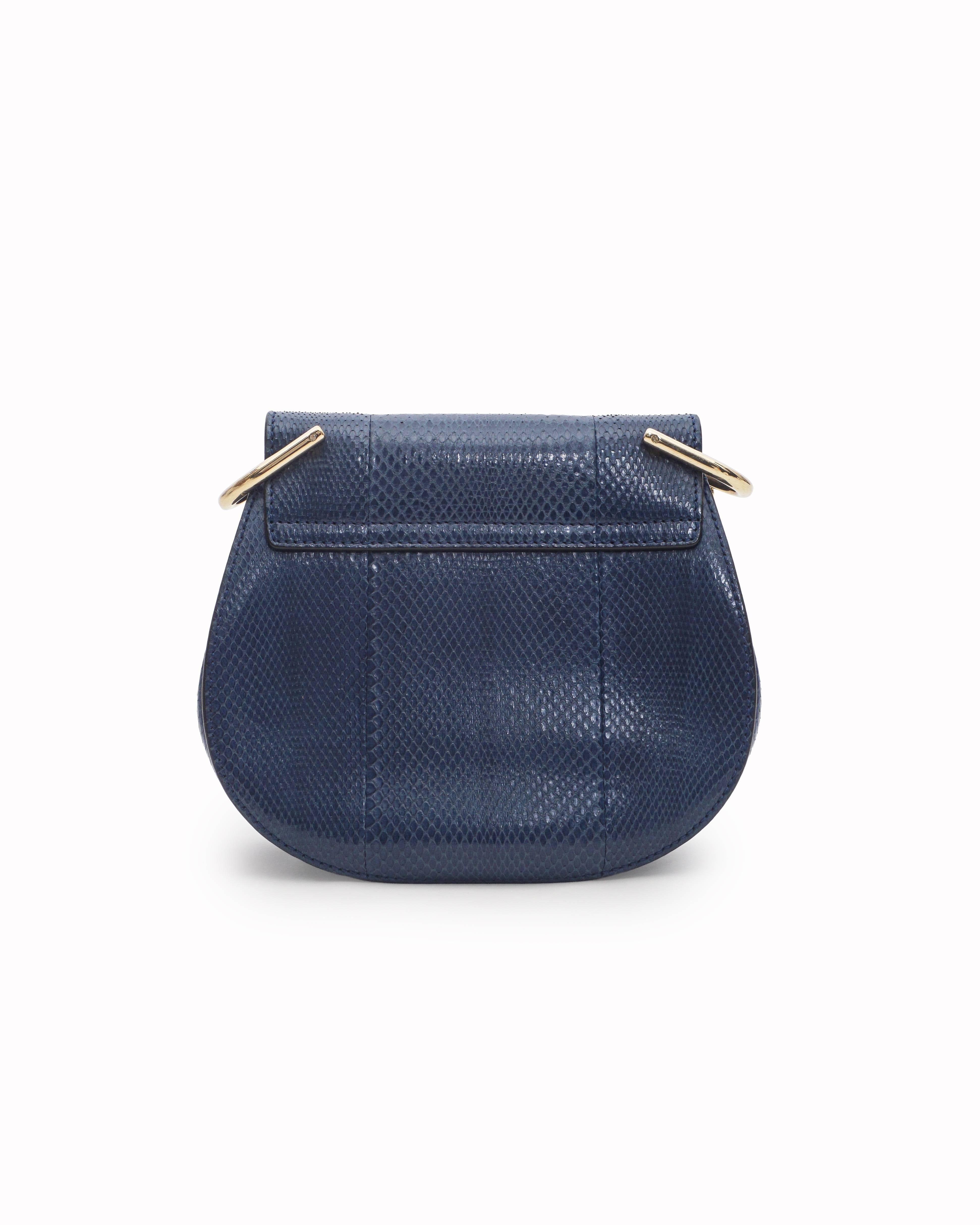 Chloé Navy Blue Python Skin Medium Drew Shoulder Bag