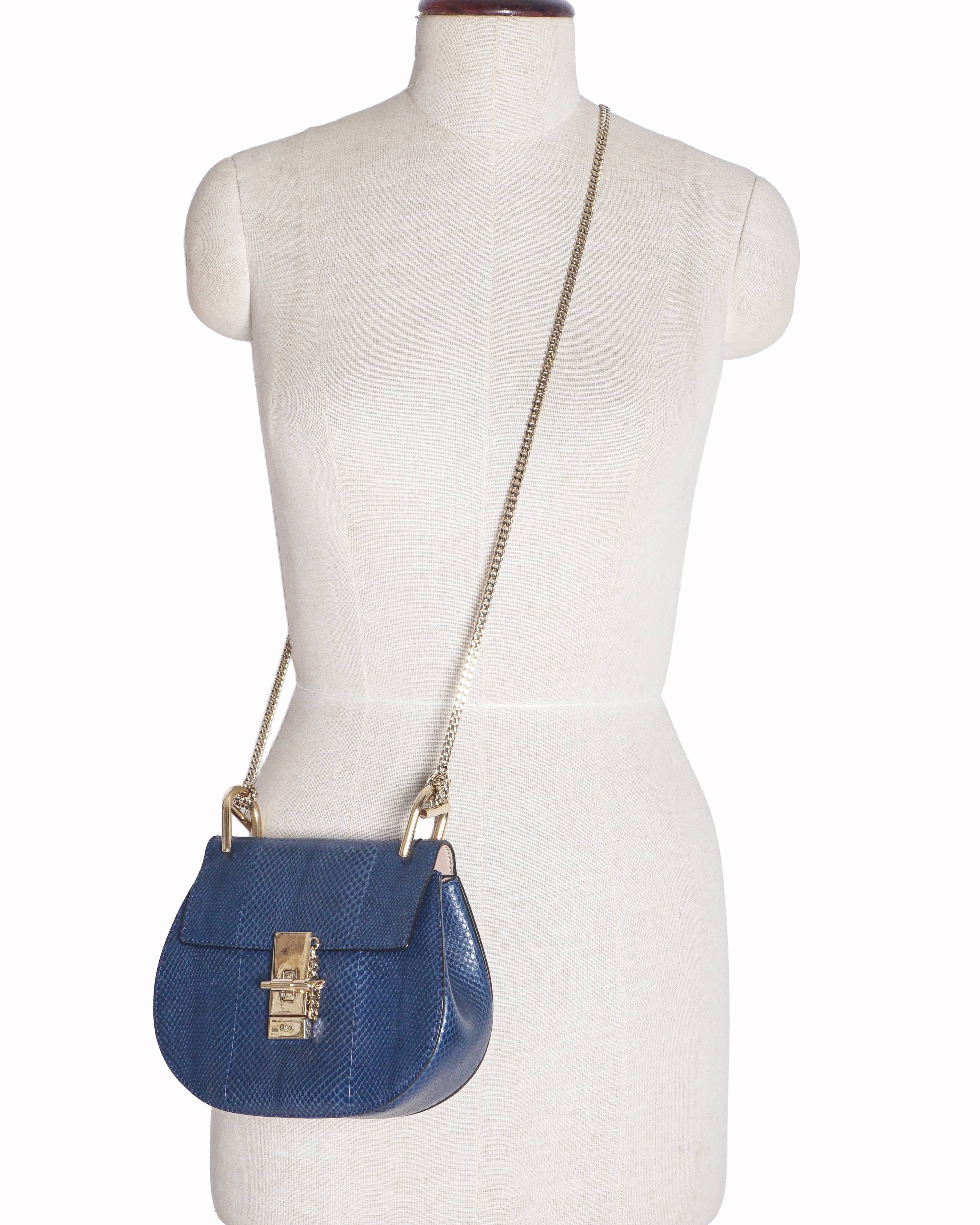 Chloé Navy Blue Python Skin Medium Drew Shoulder Bag