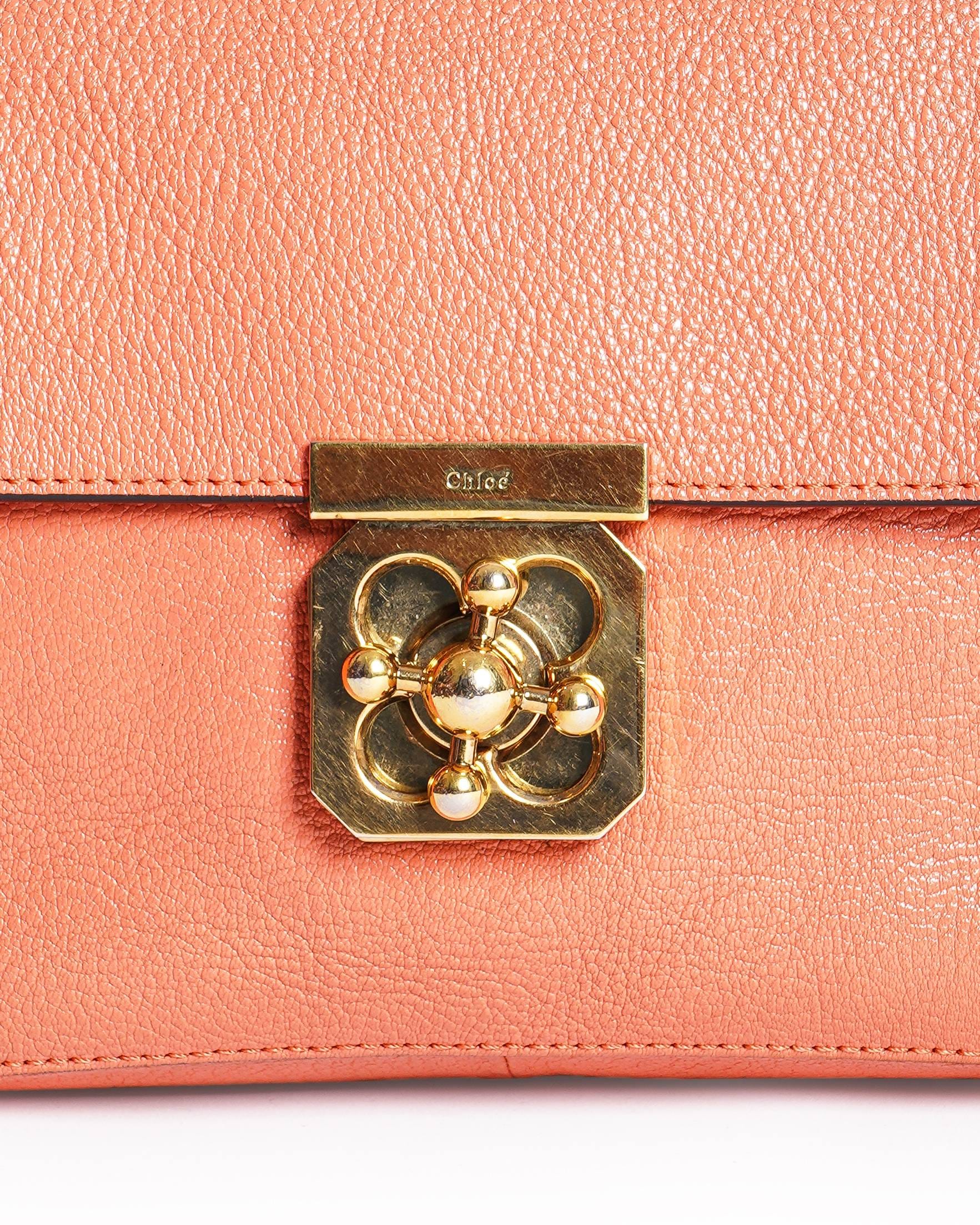 Chloé Coral Orange Leather Medium Elsie Shoulder Bag