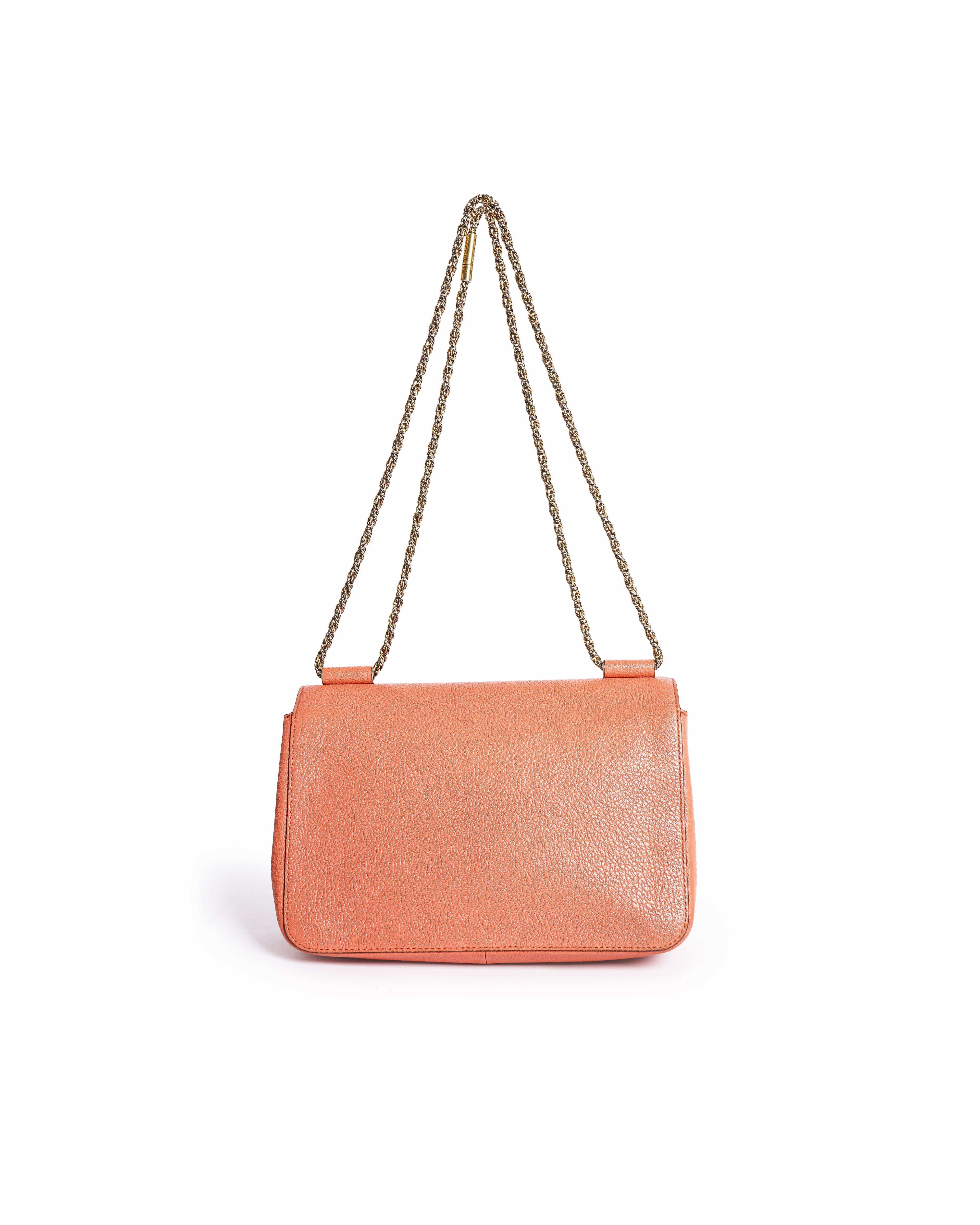 Chloé Coral Orange Leather Medium Elsie Shoulder Bag