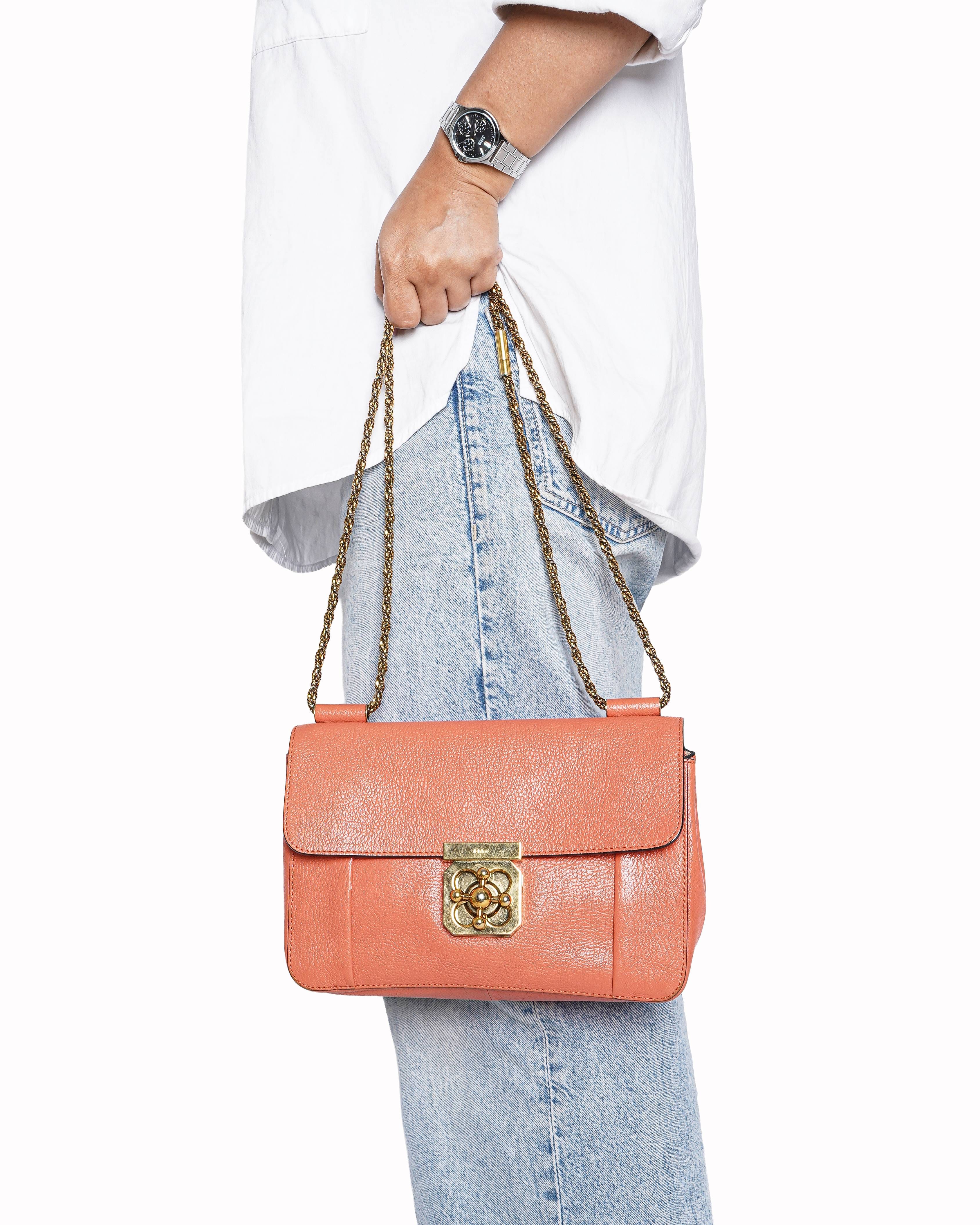 Chloé Coral Orange Leather Medium Elsie Shoulder Bag